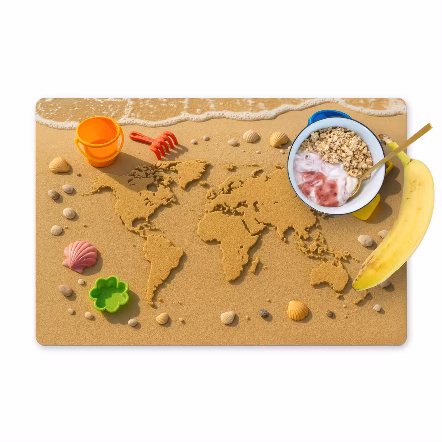 Wereldkaart - Zand - Kleurrijk - Zomer Placemat vinyl groot -zzzproduct_Kitchenyeah-website