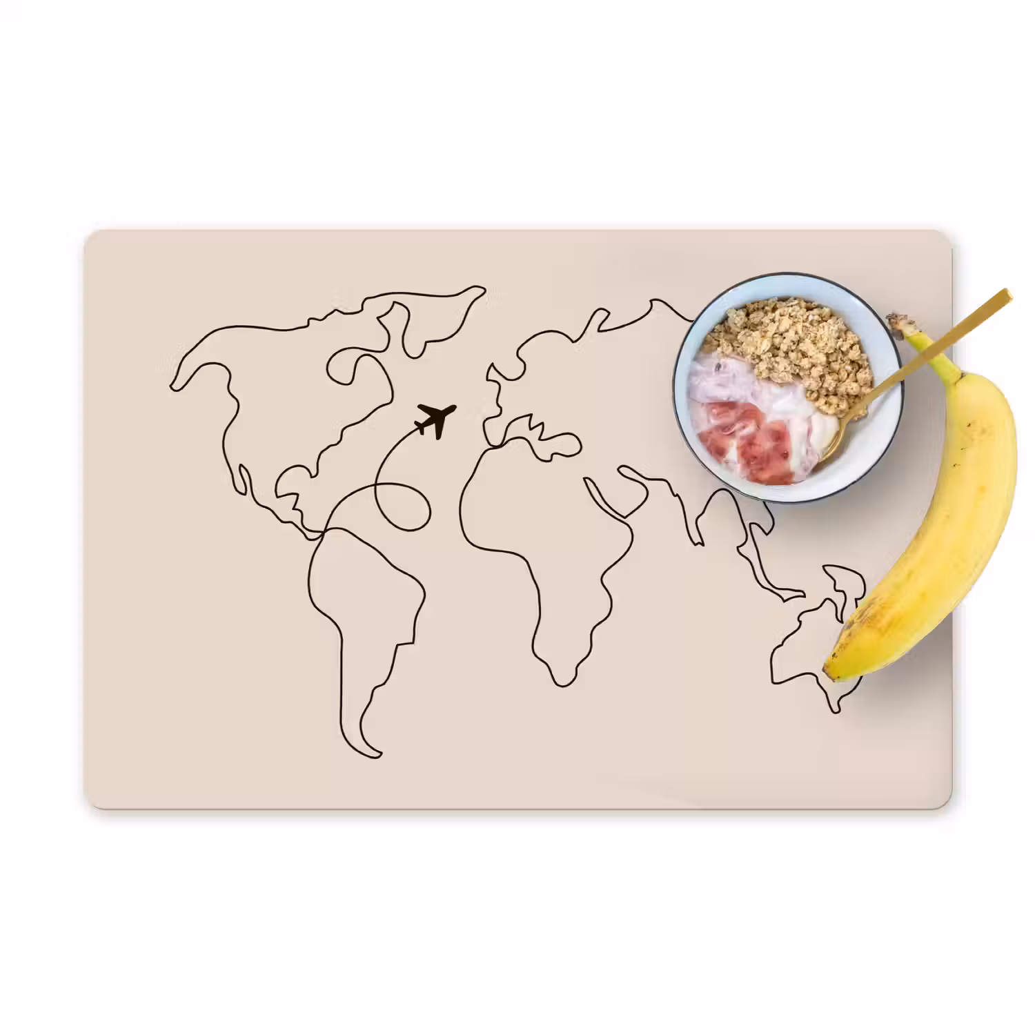 Wereldkaart - Simpel - Vliegtuig Placemat vinyl groot -zzzproduct_Kitchenyeah-website