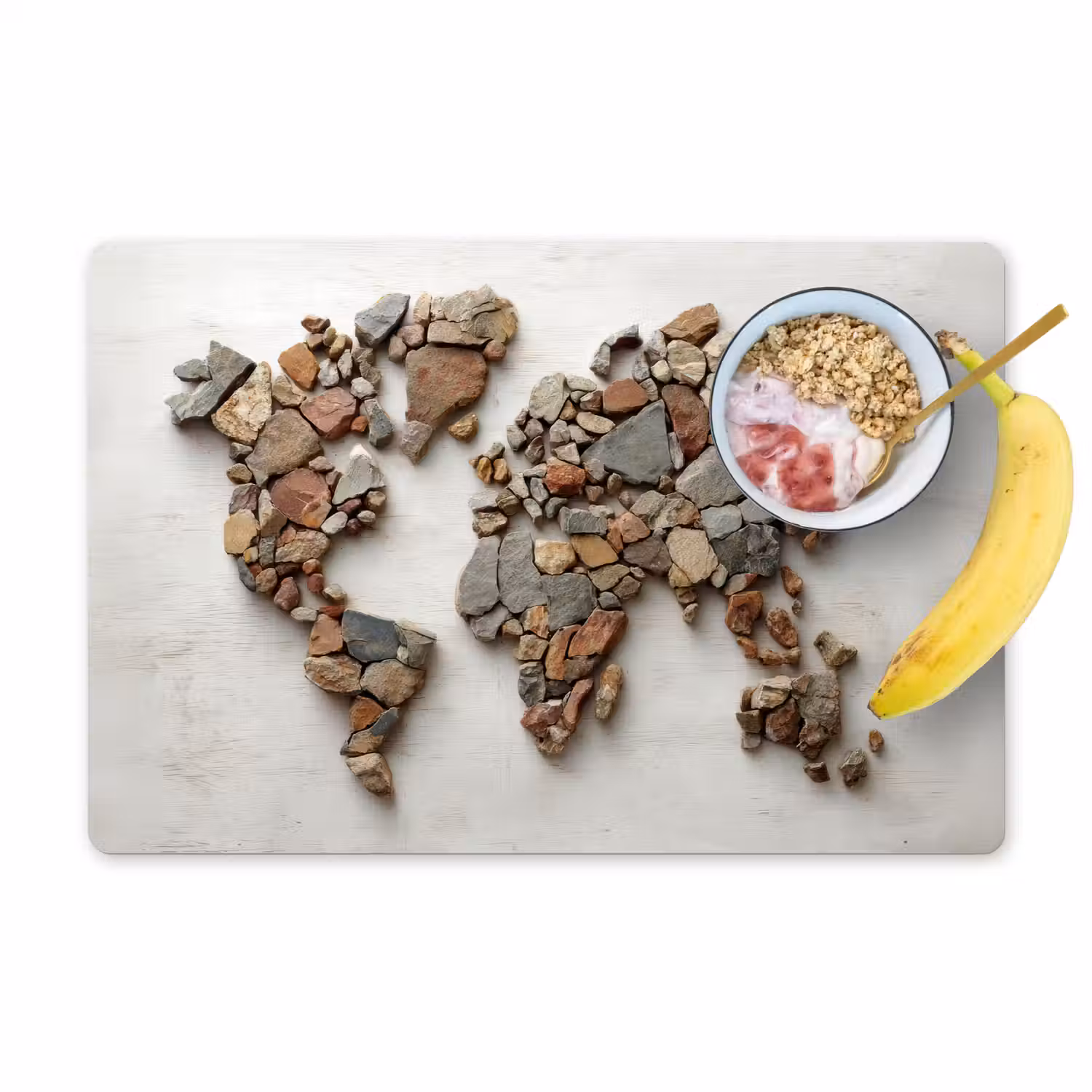 Wereldkaart - Stenen - Wit Placemat vinyl groot -zzzproduct_Kitchenyeah-website
