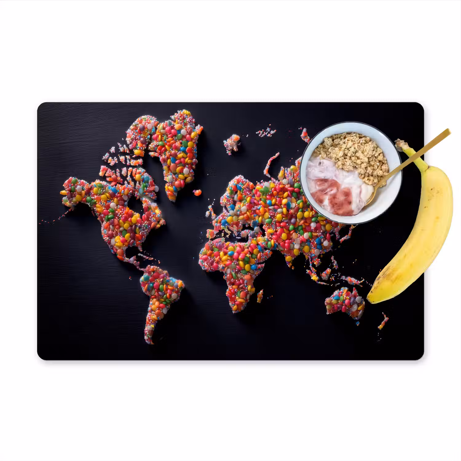 Wereldkaart - Snoepjes - Felle kleuren Placemat vinyl groot -zzzproduct_Kitchenyeah-website