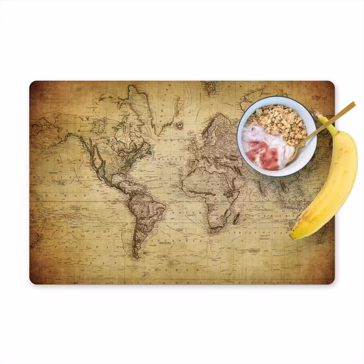 Wereldkaart - Vintage - Antiek - Bruin - Papier Placemat vinyl groot -zzzproduct_Kitchenyeah-website