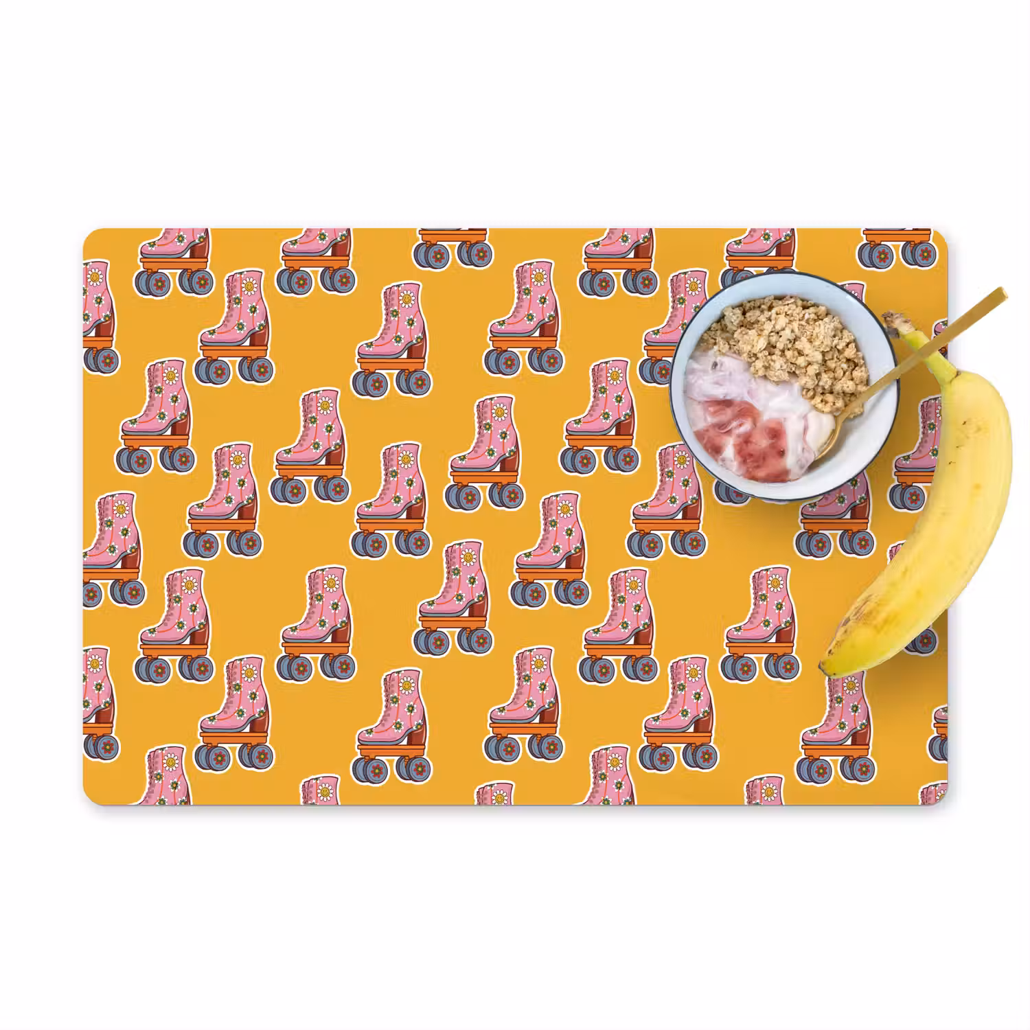 Geel - Rolschaatsen - Patroon Placemat vinyl groot 368 -zzzproduct_Kitchenyeah-website