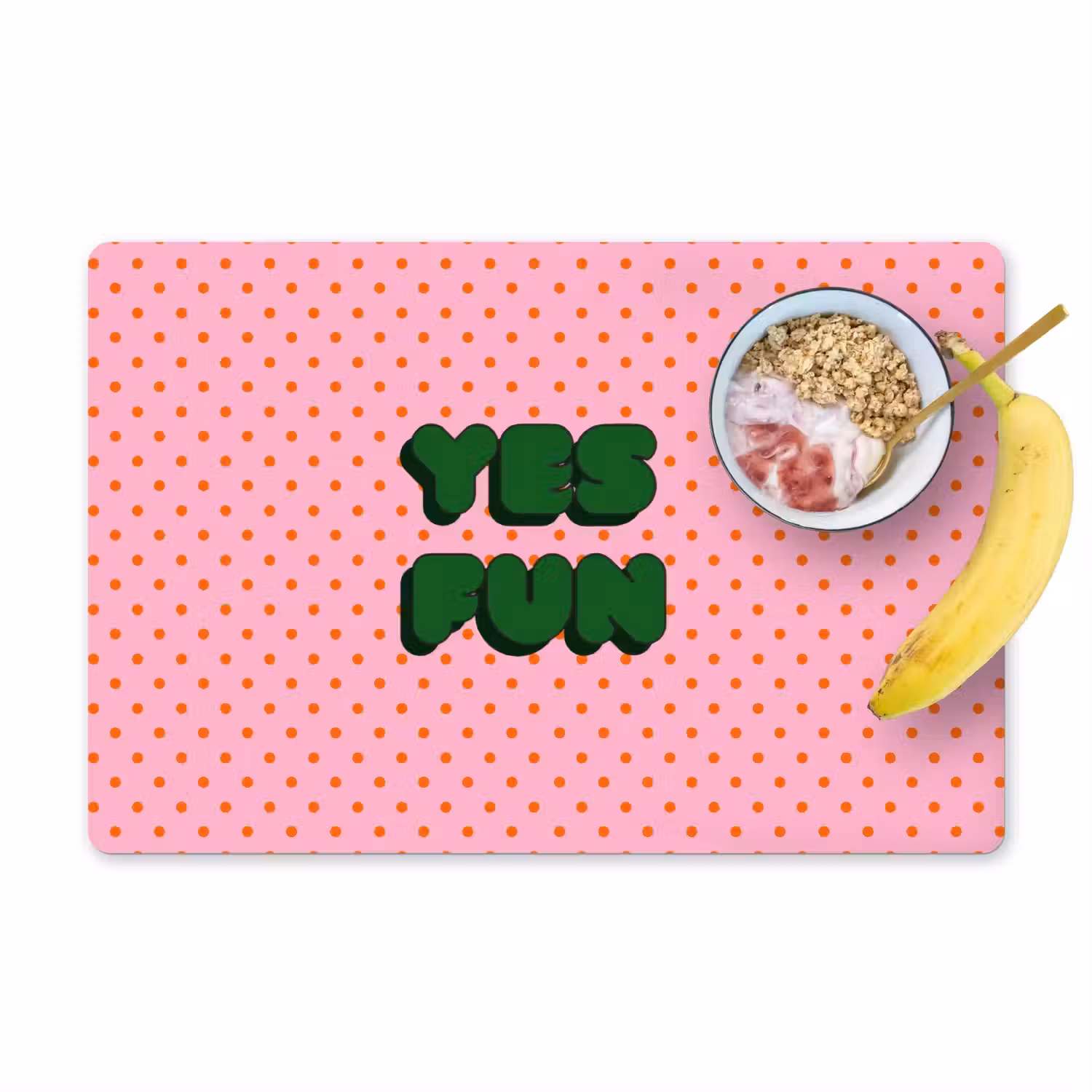 Yes fun - Groen - Roze - Stippen Placemat vinyl groot -zzzproduct_Kitchenyeah-website