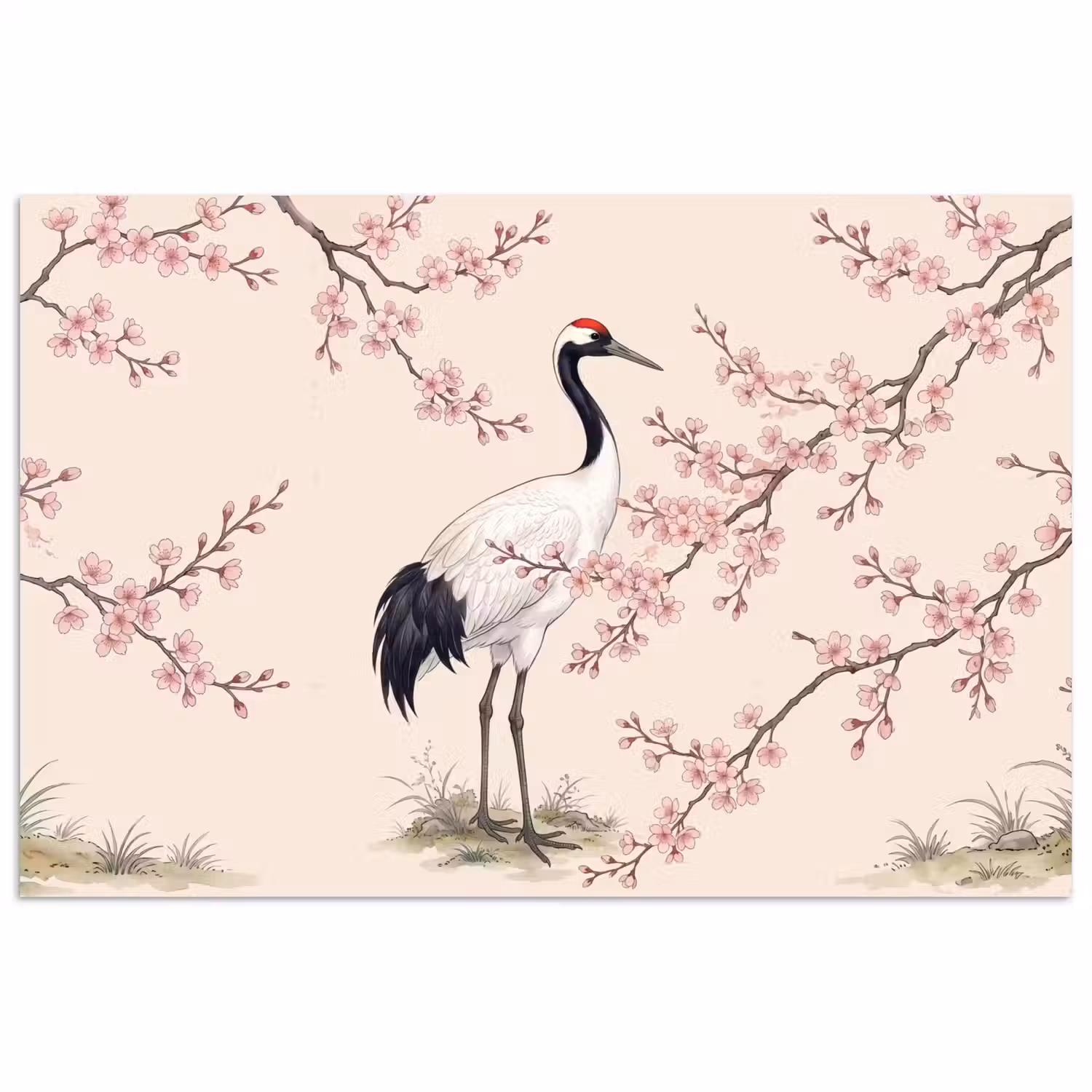 Aziatisch - Kraanvogel - Beige poster papier klein -3d