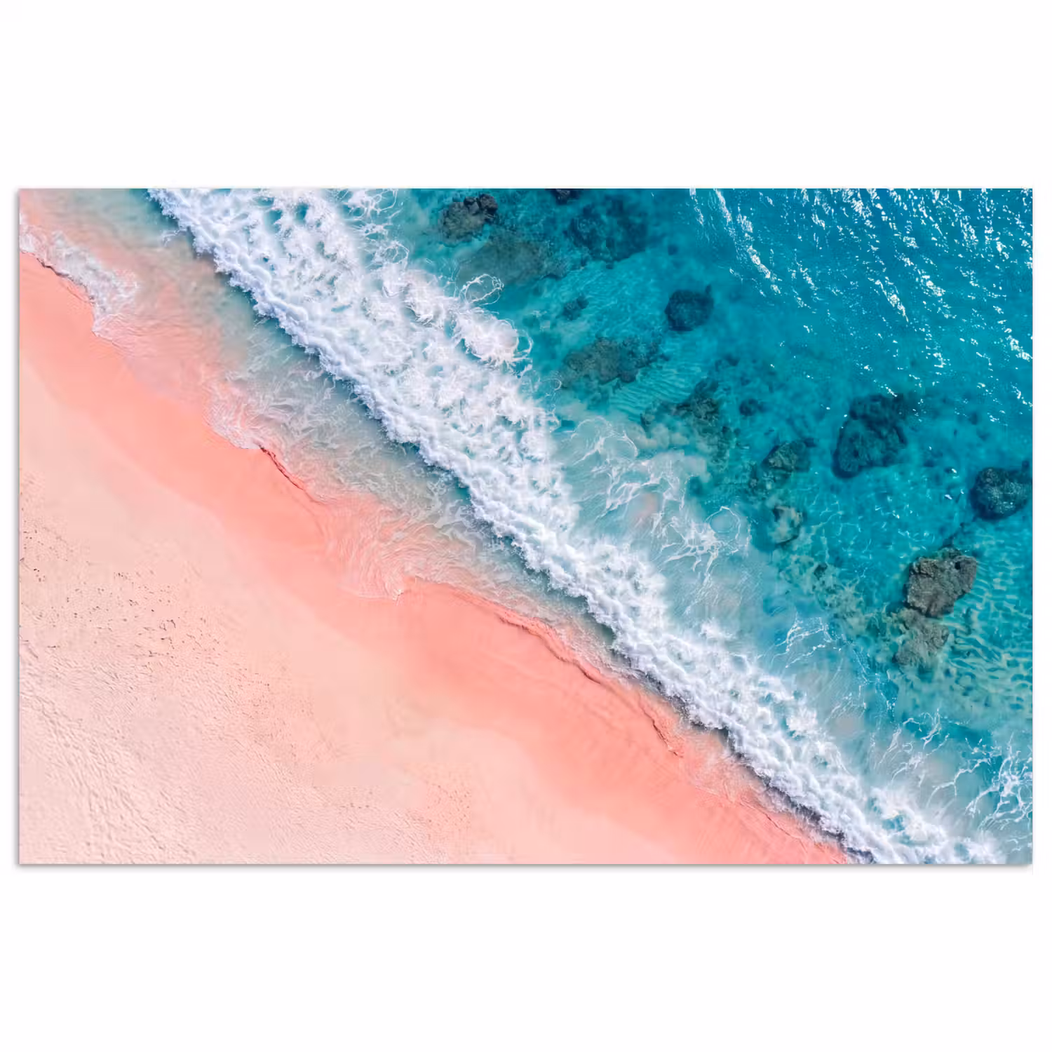Strand - Oceaan - Golven - Roze Zand - Natuur poster papier klein -3d