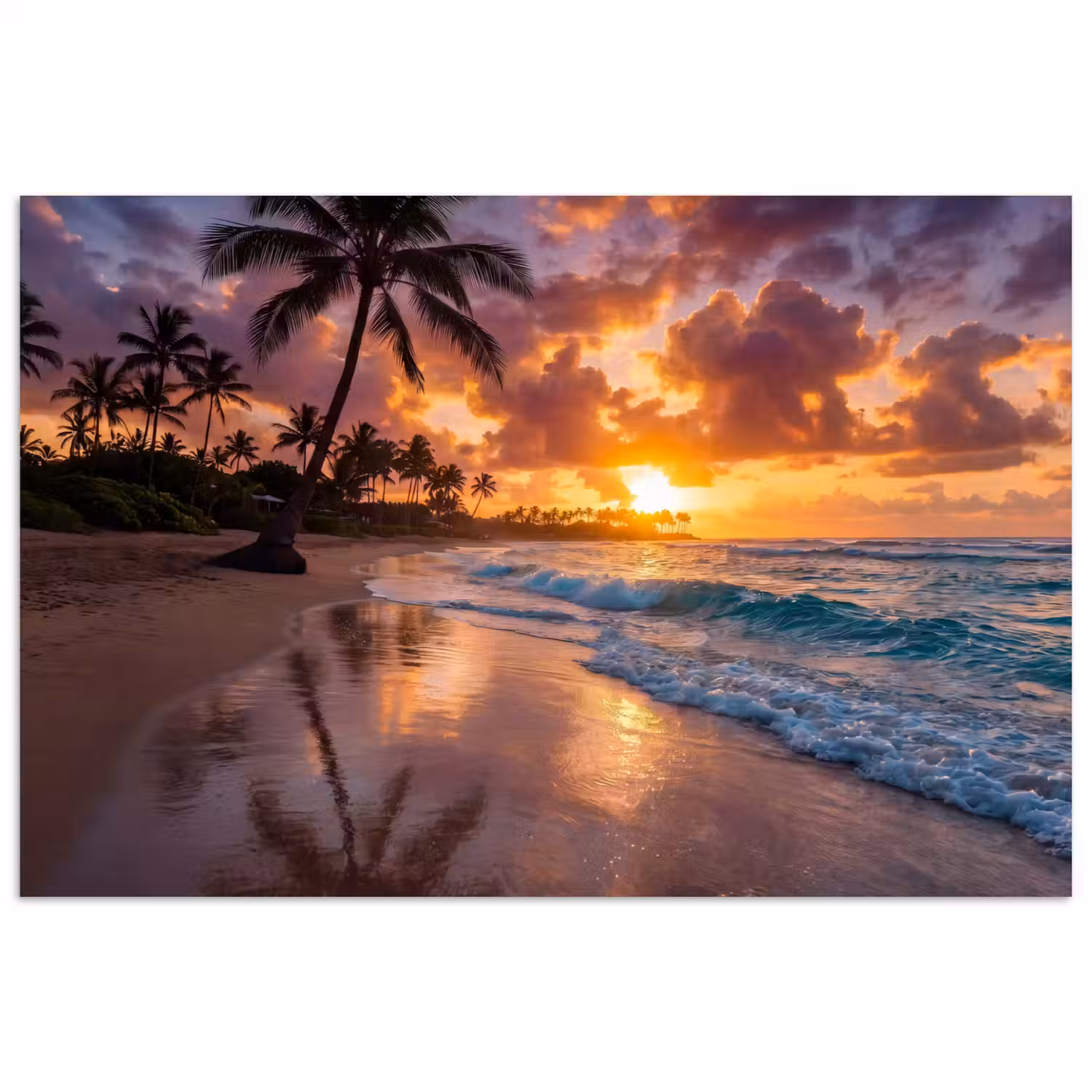 Strand - Zonsopgang - Tropisch - Natuur - Oranje poster papier klein -3d