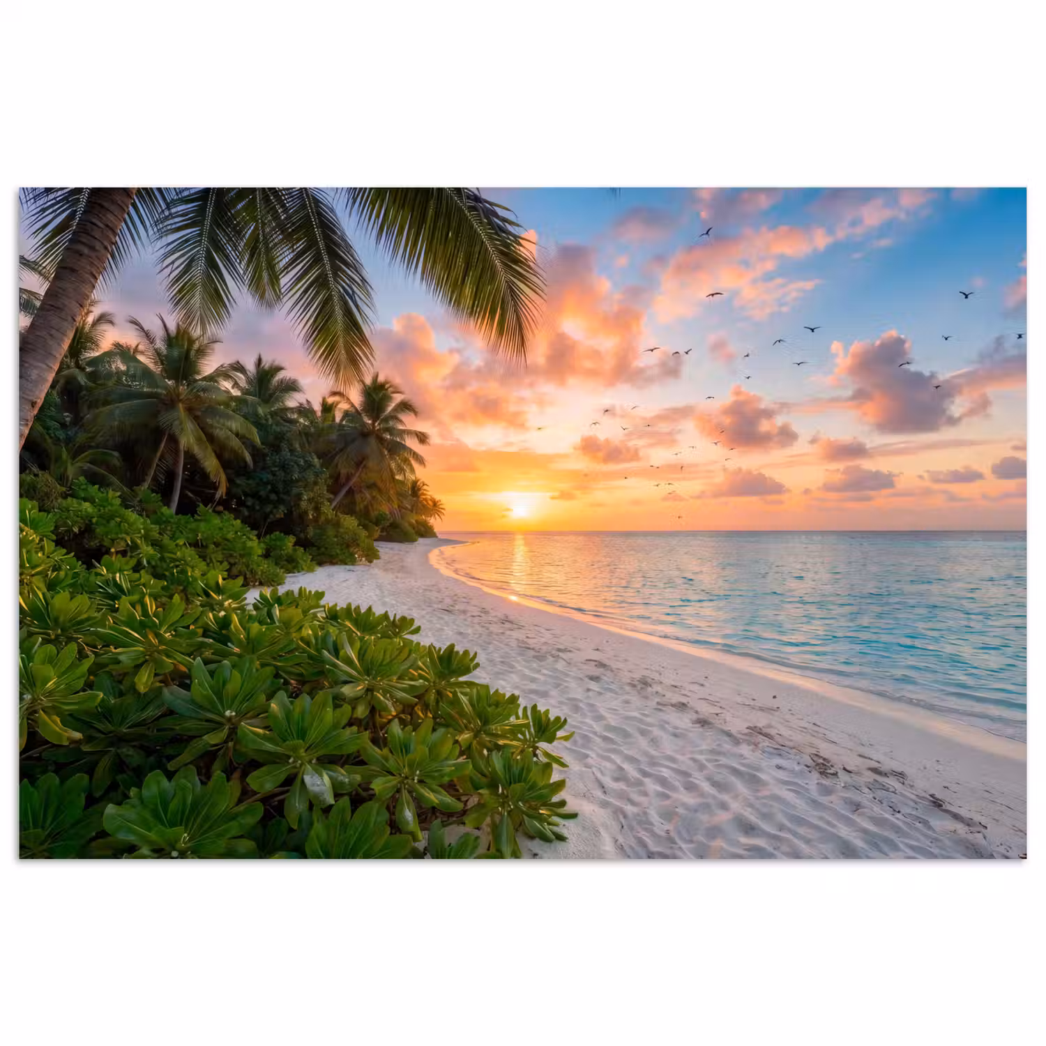 Strand - Zonsondergang - Palmbomen - Tropisch - Natuur poster papier klein -3d