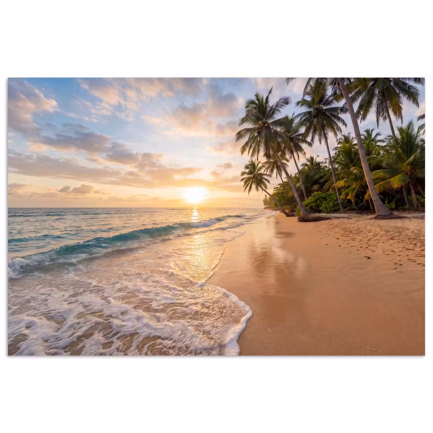 Strand - Zonsondergang - Tropisch - Natuur - Goud poster papier klein -3d