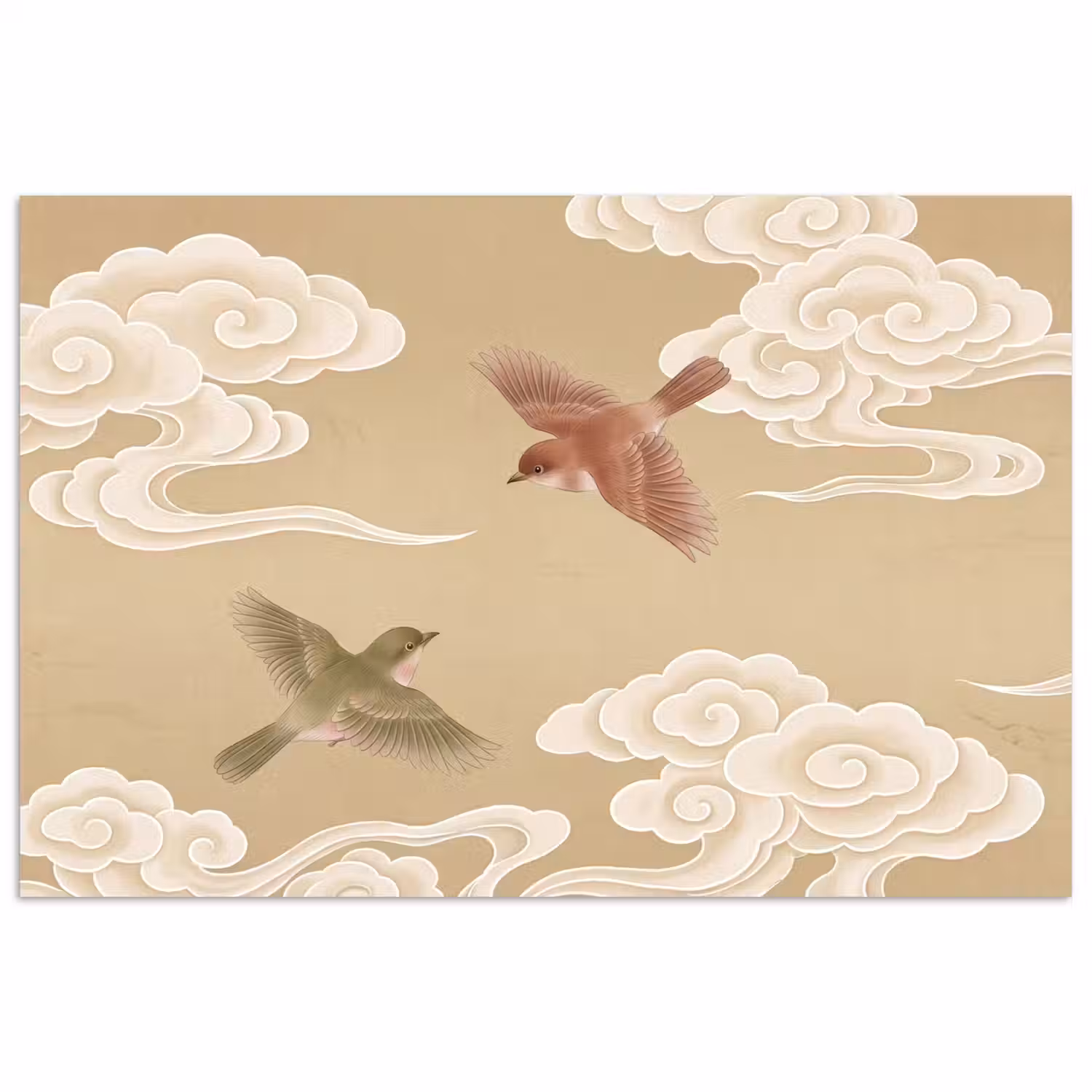 Vogels - Vliegen - Beige poster papier klein -3d