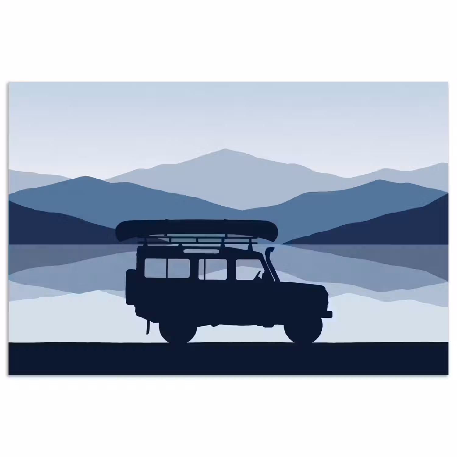 Auto - Meer - Bergen - Blauw poster papier klein -3d