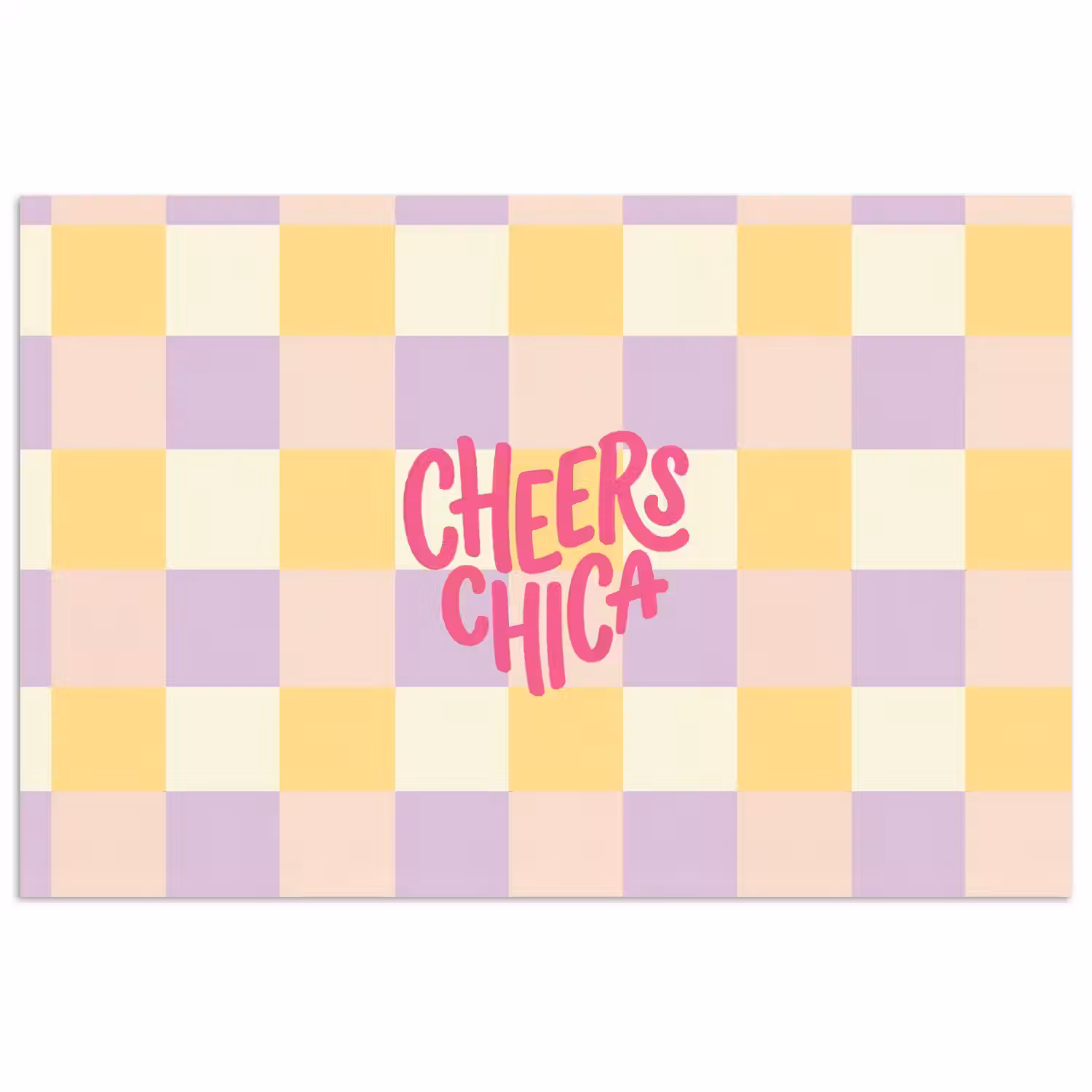 Cheers Chica - Ruitjes - Lila - Geel poster papier klein -3d