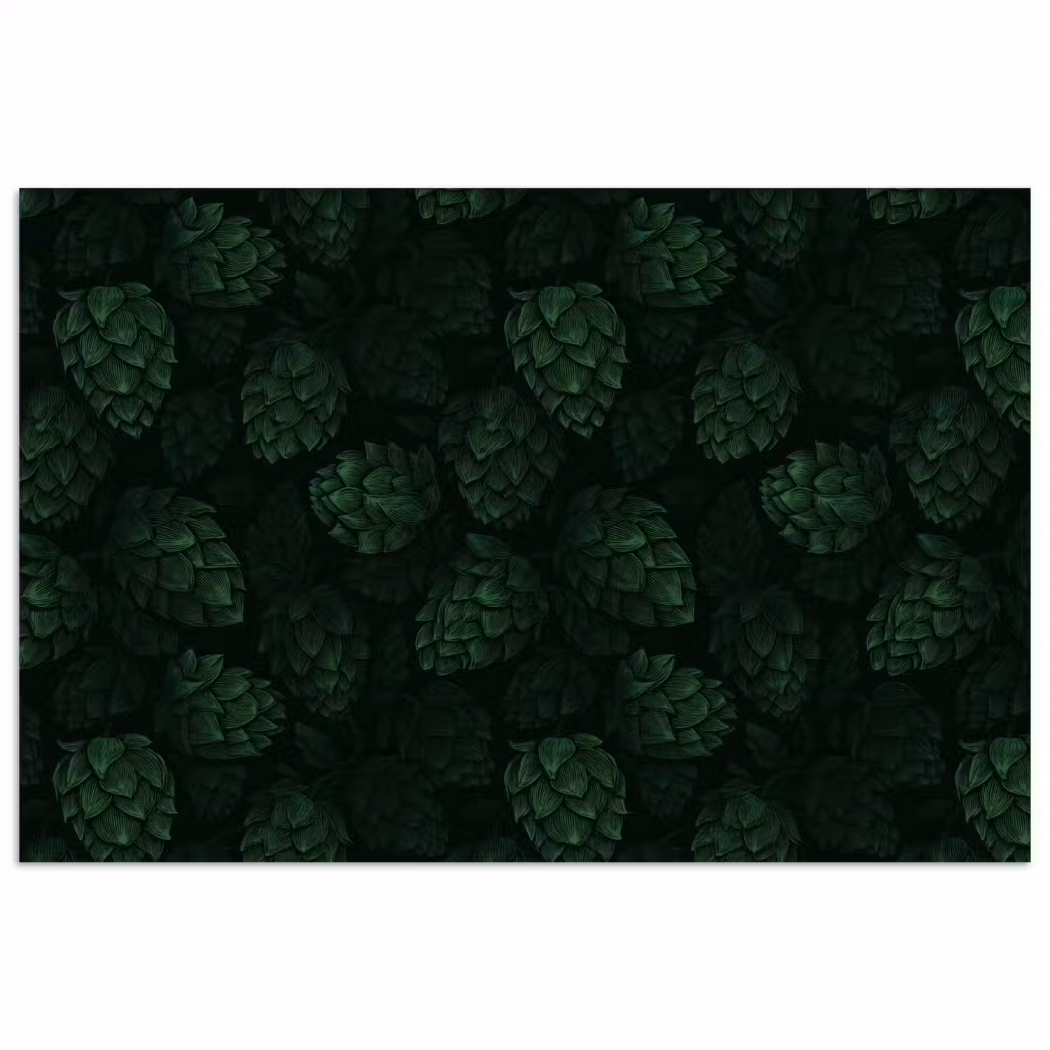 Donker - Groen - Hopbellen - Botanisch - Illustratie poster papier klein 62 -3d