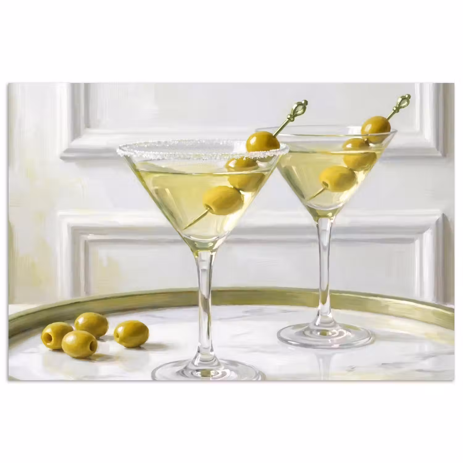 Drank - Martini - Olijven - Modern - Wit poster papier klein -3d
