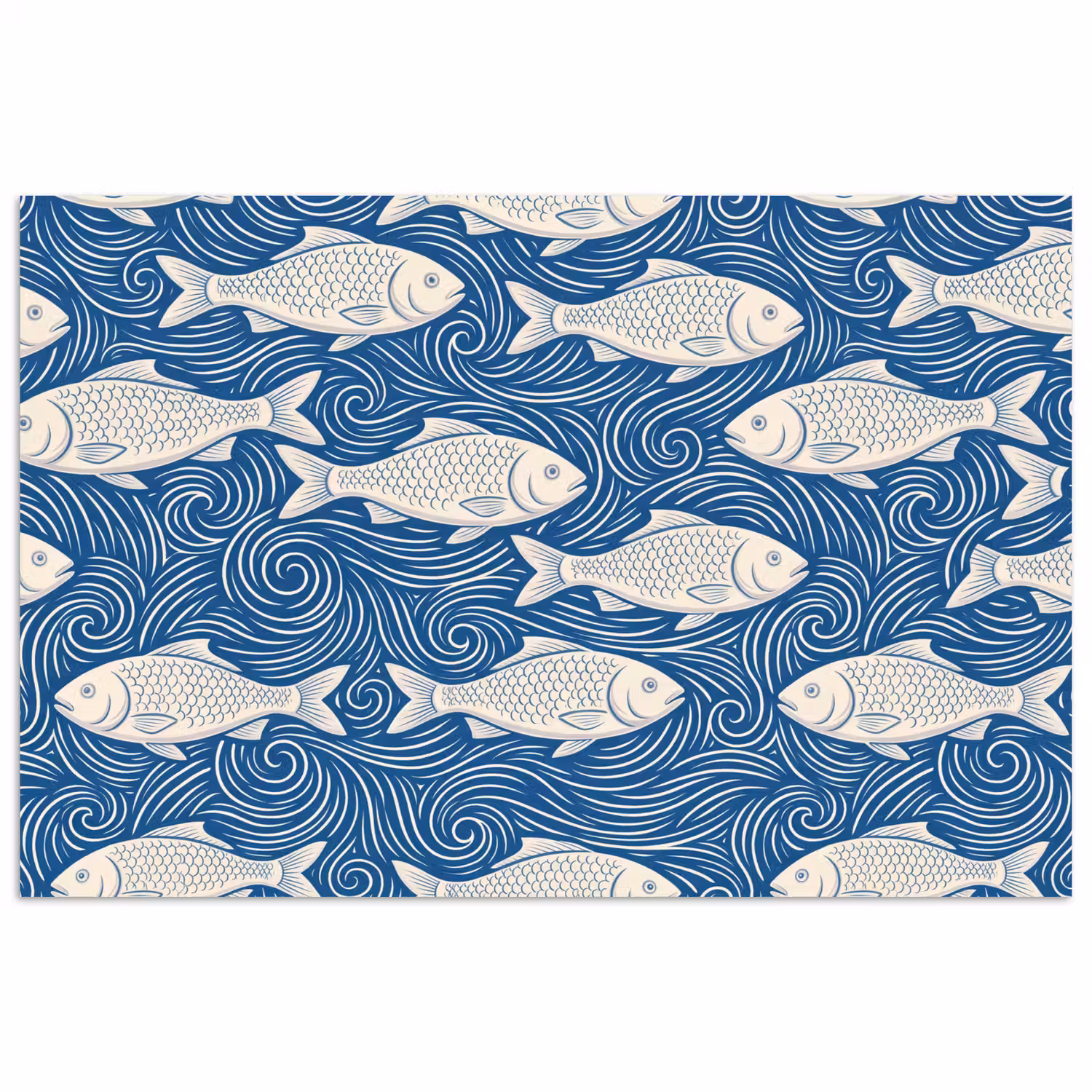 Vis - Water - Patroon - Grafisch - Blauw poster papier klein -3d