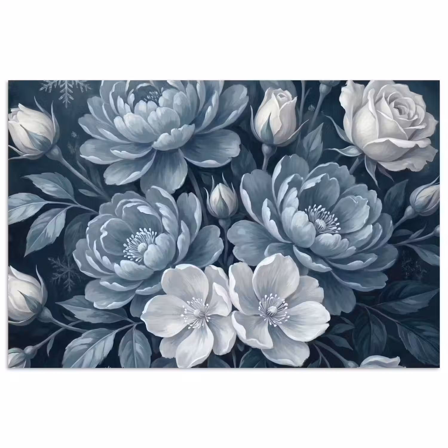Bloemen - Boeket - Winter - Abstract - Blauw poster papier klein -3d