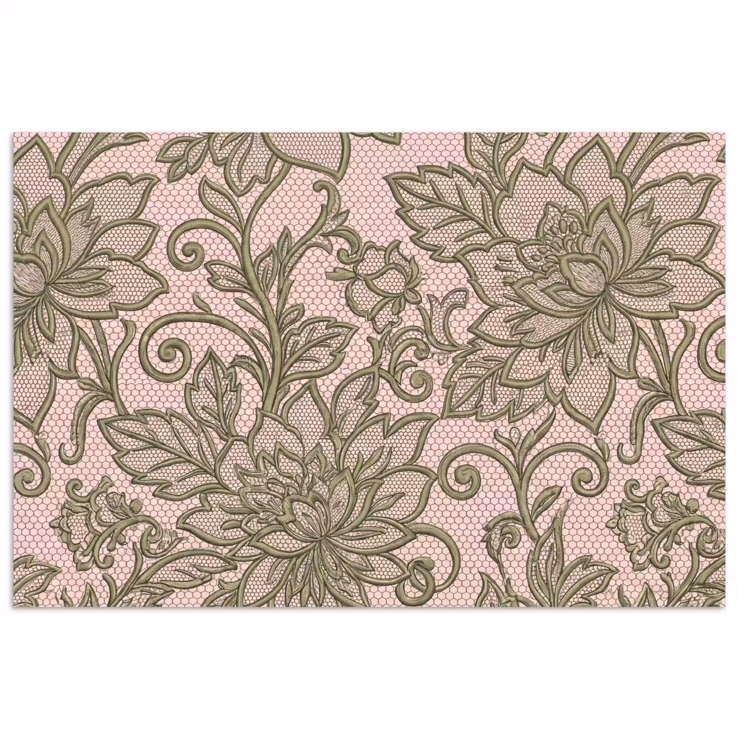 Bloemen - Kant - Patroon - Klassiek - Groen poster papier klein -3d