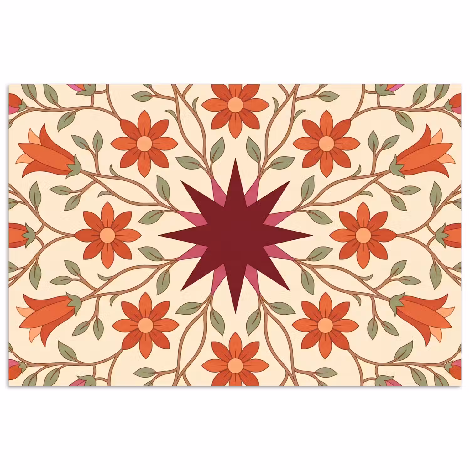 Bloemen - Mandala - Decoratief - Rood poster papier klein -3d