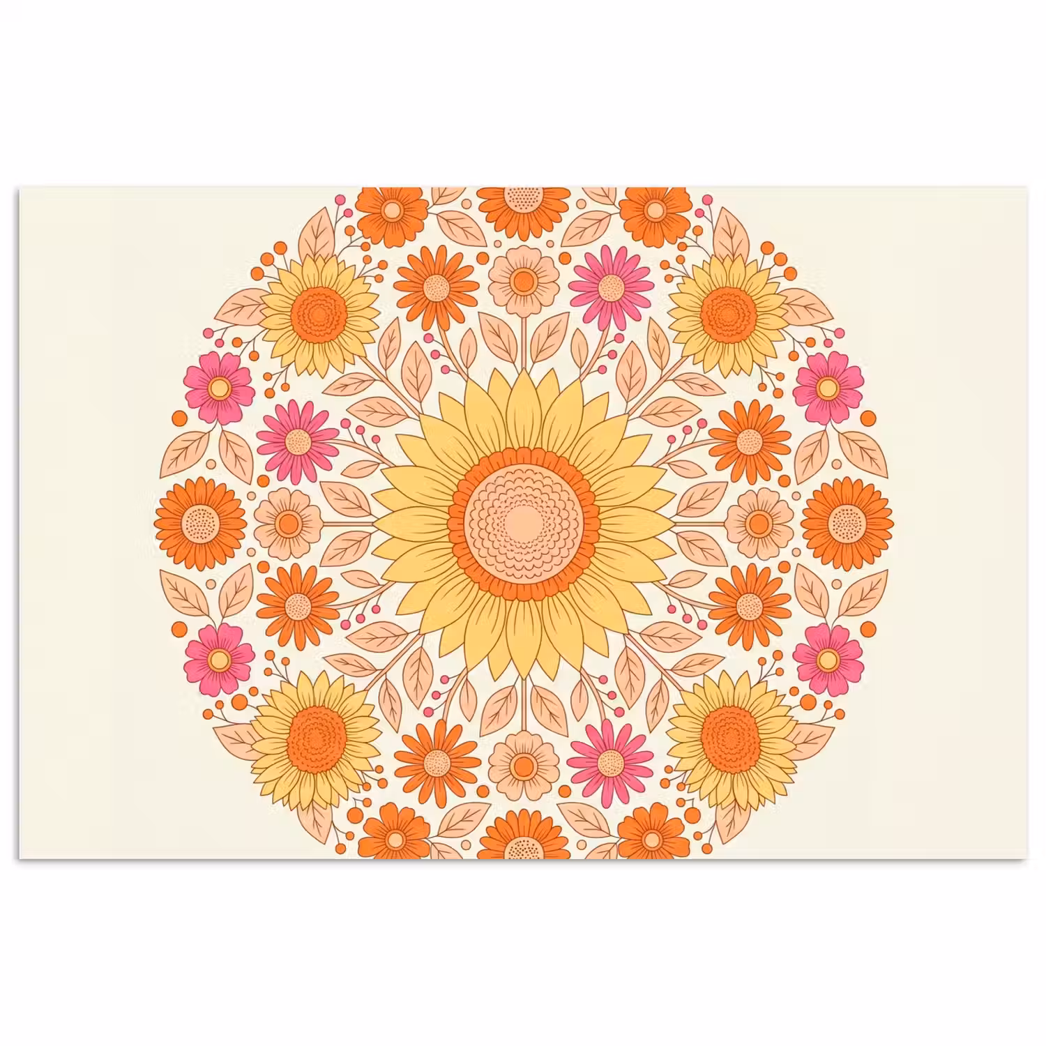 Bloemen - Mandala - Patroon - Kleurrijk poster papier klein -3d