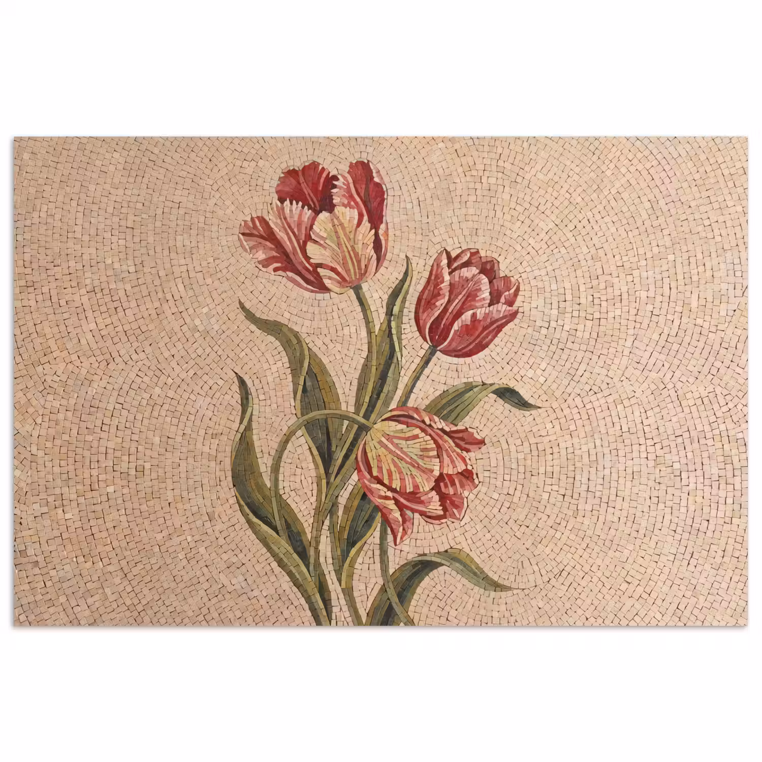 Bloemen - Mozaïek - Rood - Groen - Kunst poster papier klein -3d