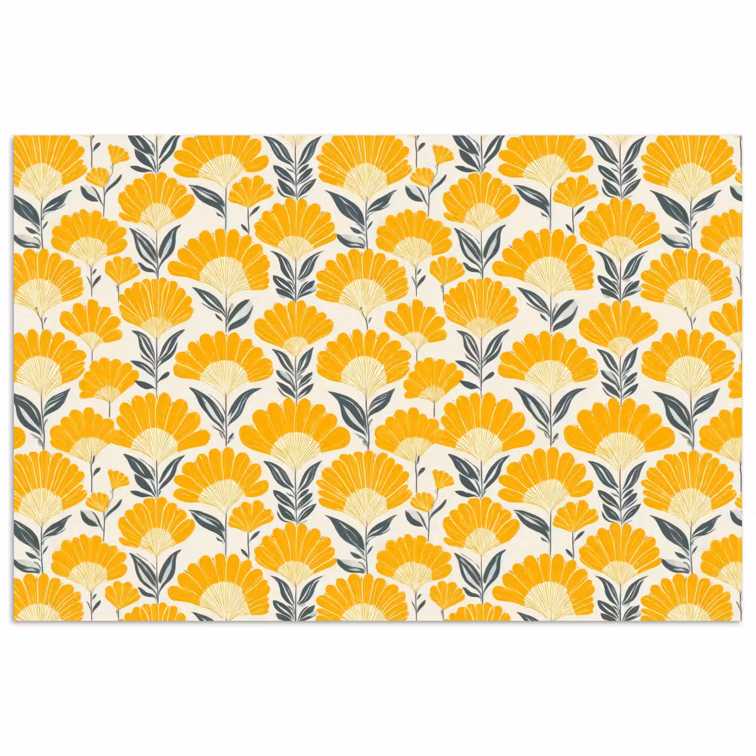 Bloemen - Retro - Botanisch - Okergeel - Grijs poster papier klein 62 -3d