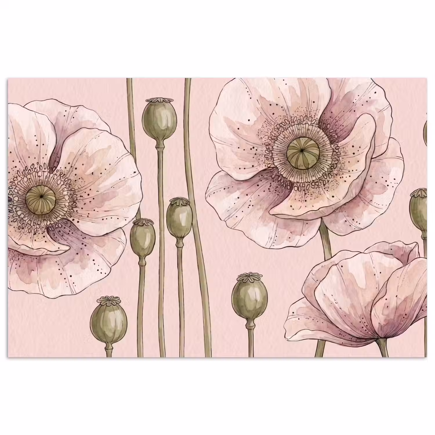Bloemen - Zomer - Natuur - Aquarel - Roze poster papier klein -3d
