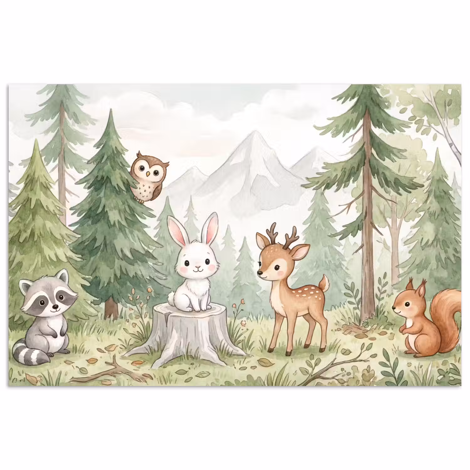 Bos - Dieren - Groen poster papier klein -3d