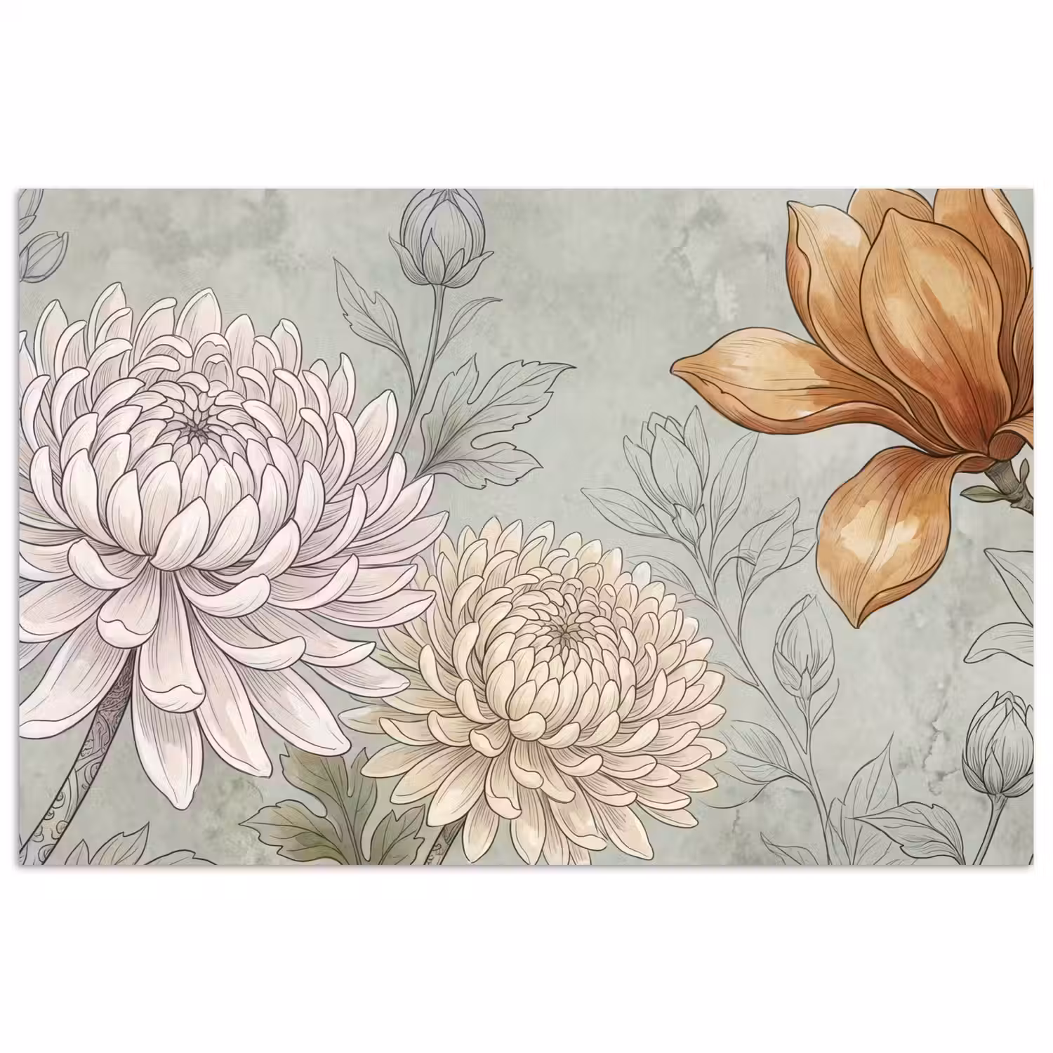 Illustratie - Bloemen - Groen poster papier klein -3d