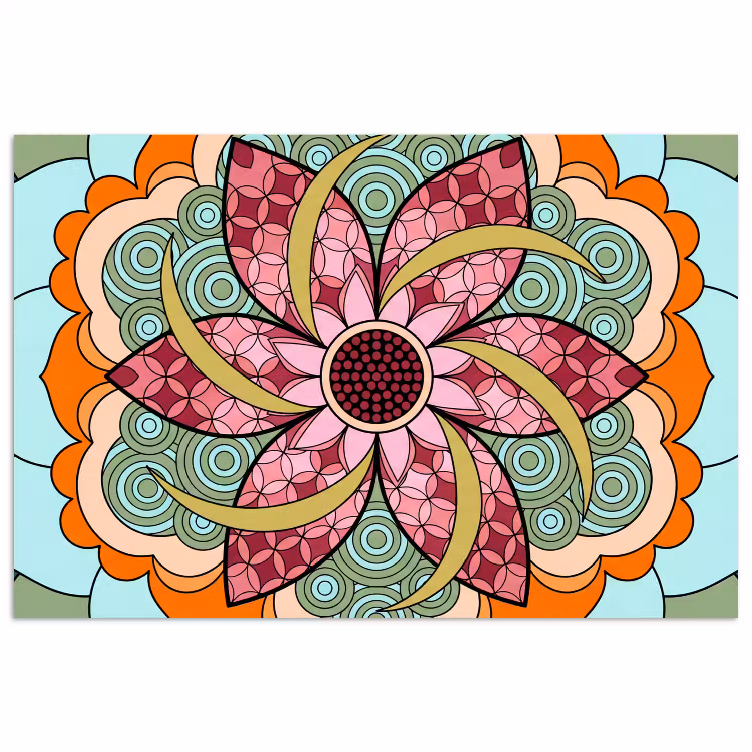 Mandala - Geometrisch - Kunst - Decoratief - Kleurrijk poster papier klein -3d