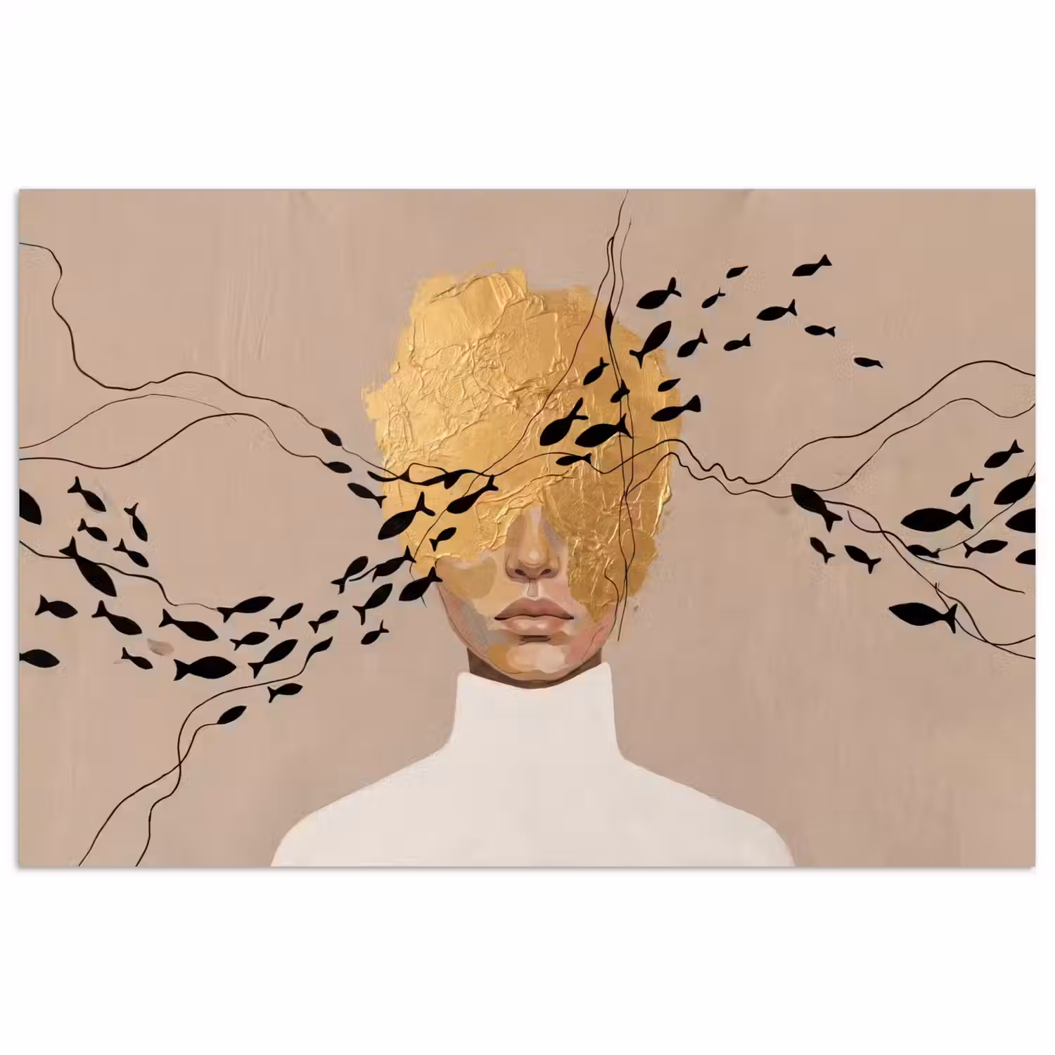Modern - Vrouw - Goud poster papier klein -3d