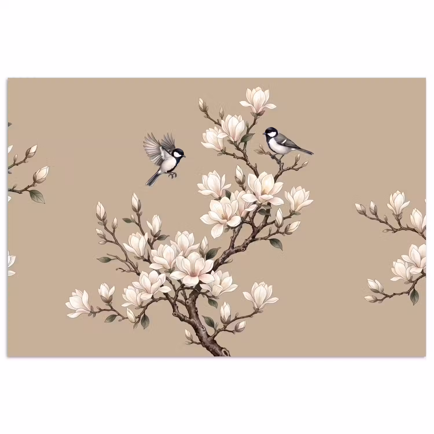 Oosters - Vogels - Beige poster papier klein -3d
