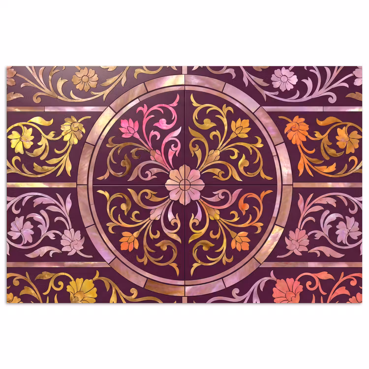 Patroon - Floraal - Oosters - Paars - Goud poster papier klein -3d