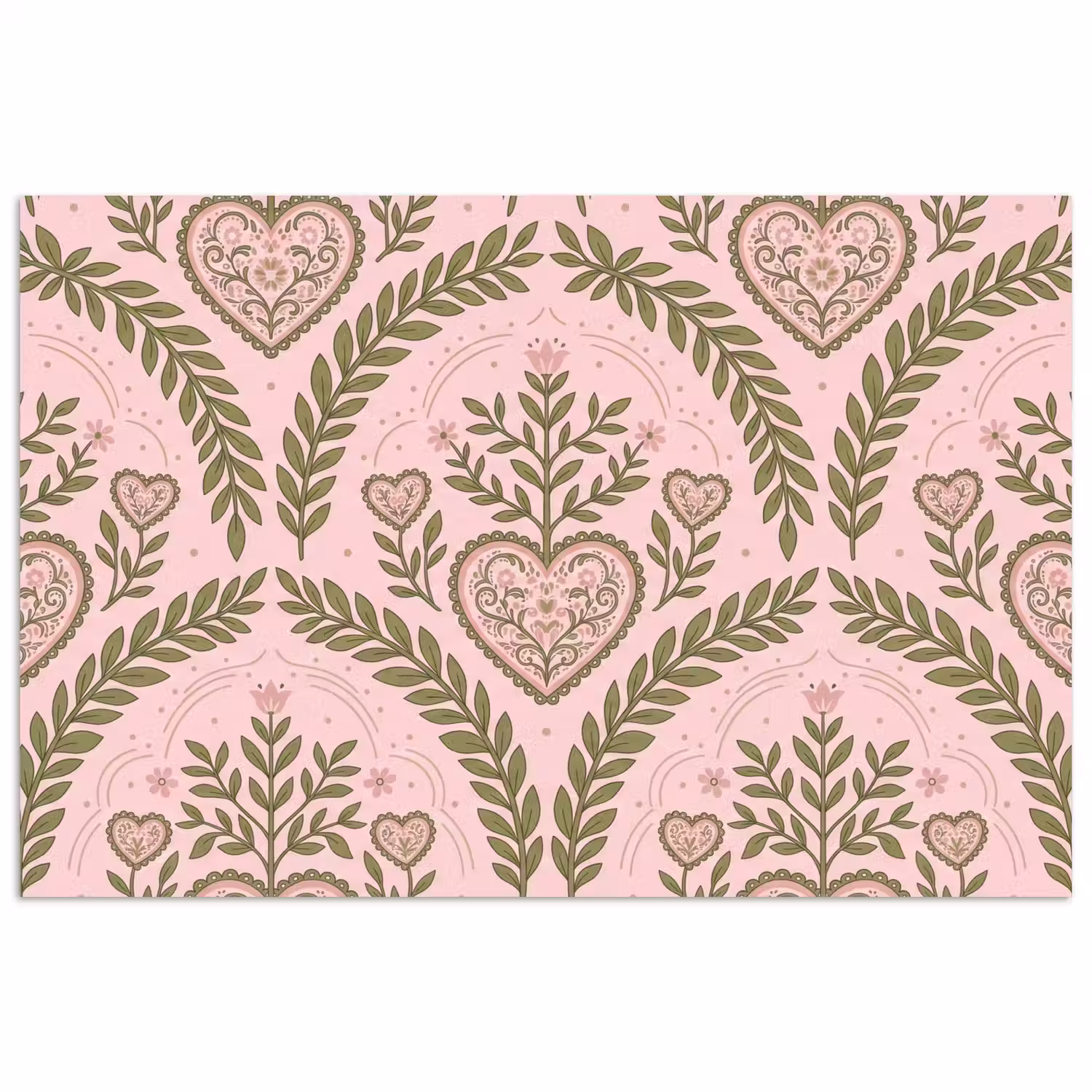 Patroon - Hart - Bloemen - Folkloristisch - Roze poster papier klein -3d