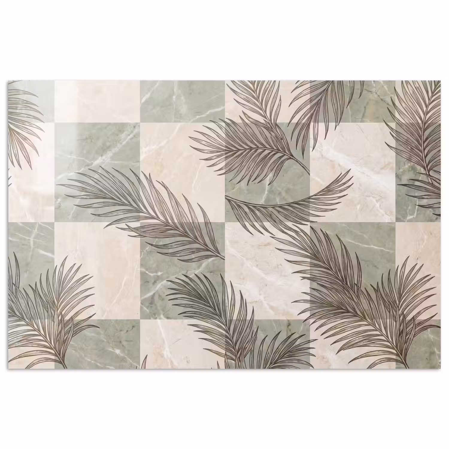 Planten - Bladeren - Marmer - Modern - Groen poster papier klein -3d