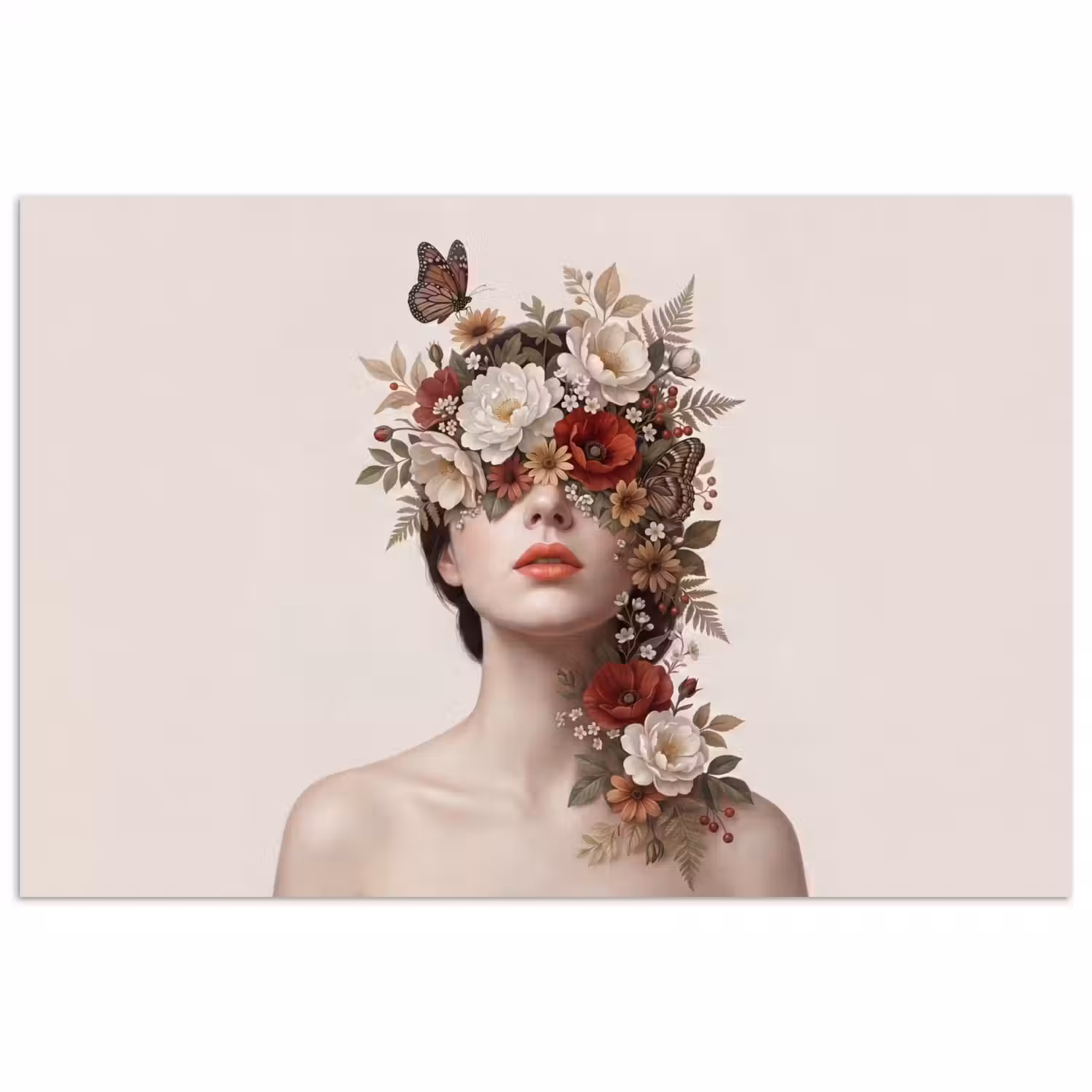 Portret - Bloemen - Cremé poster papier klein -3d