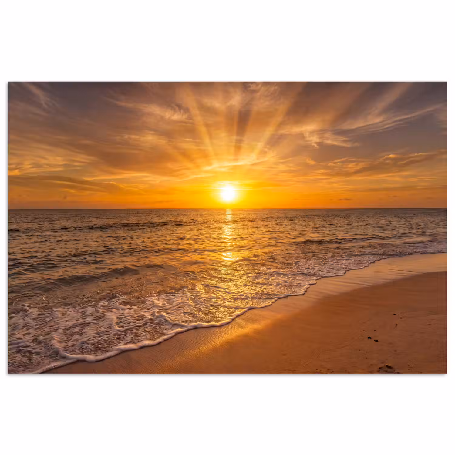 Zee - Zonsondergang - Golven - Kust - Oranje poster papier klein -3d