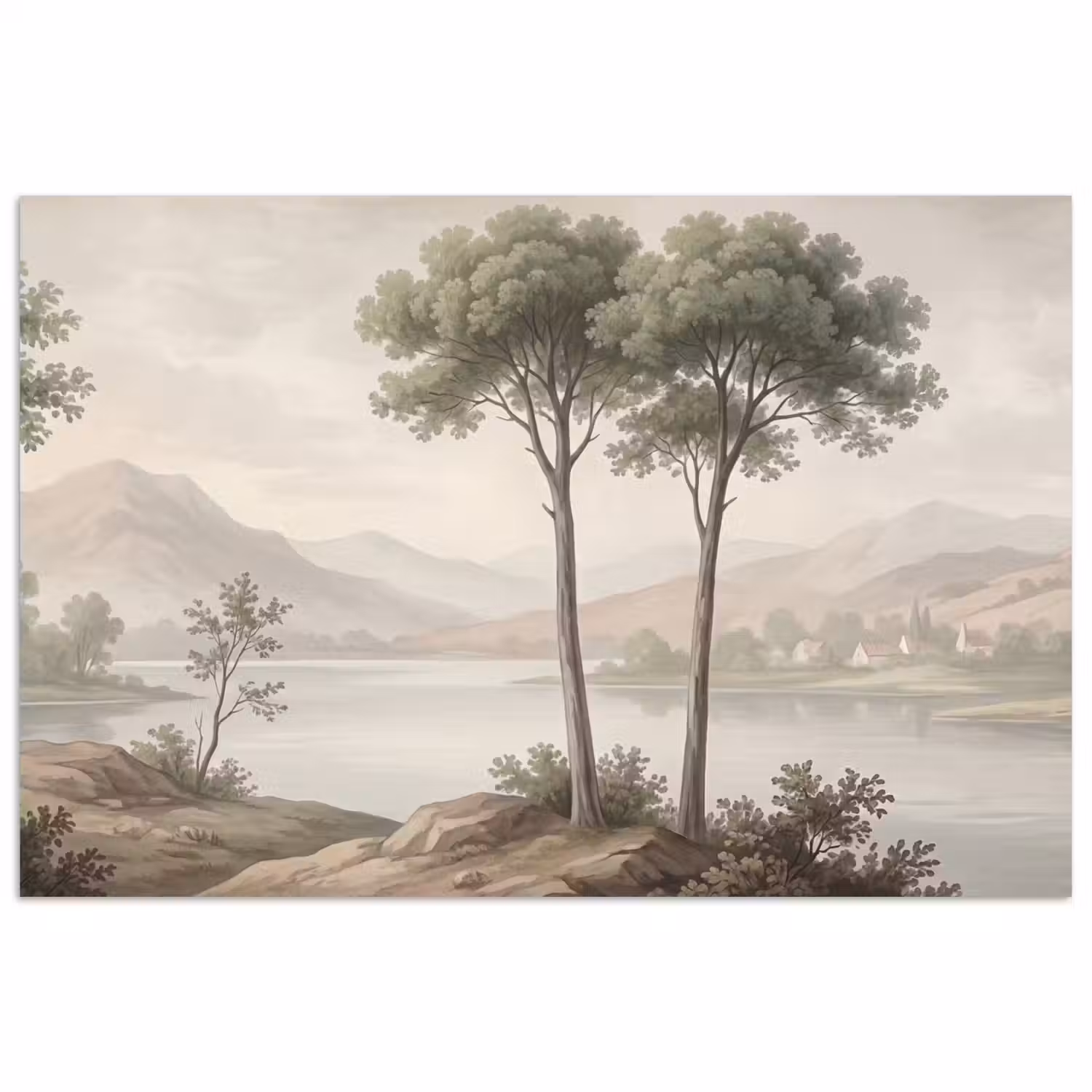 Bomen - Meer - Bergen - Illustratie poster papier klein -3d