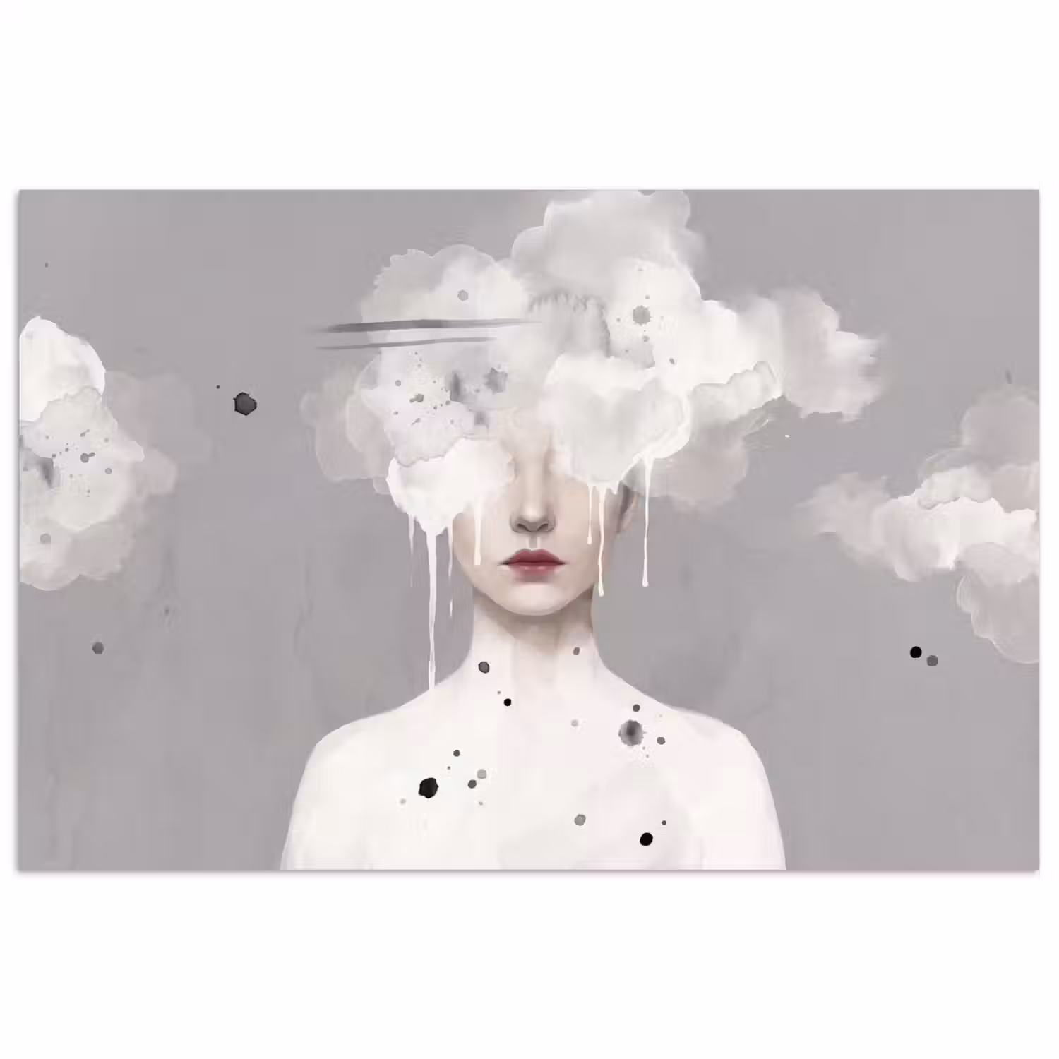 Vrouw - Wolk - Grijs poster papier klein -3d