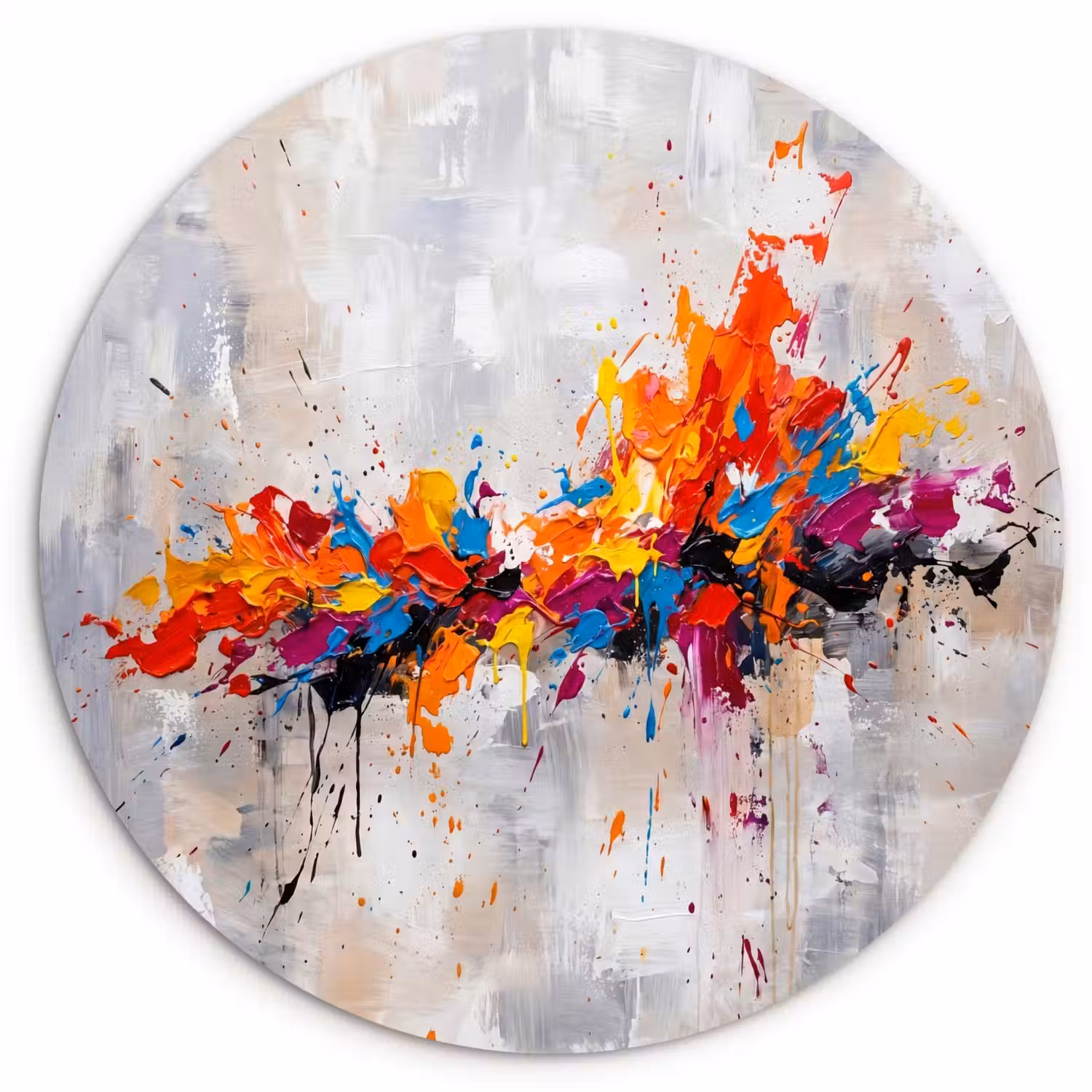 Abstract - Schilderij - Kleurrijk - Dynamisch Wandcirkel kunststof plaat 5mm dik klein -3d