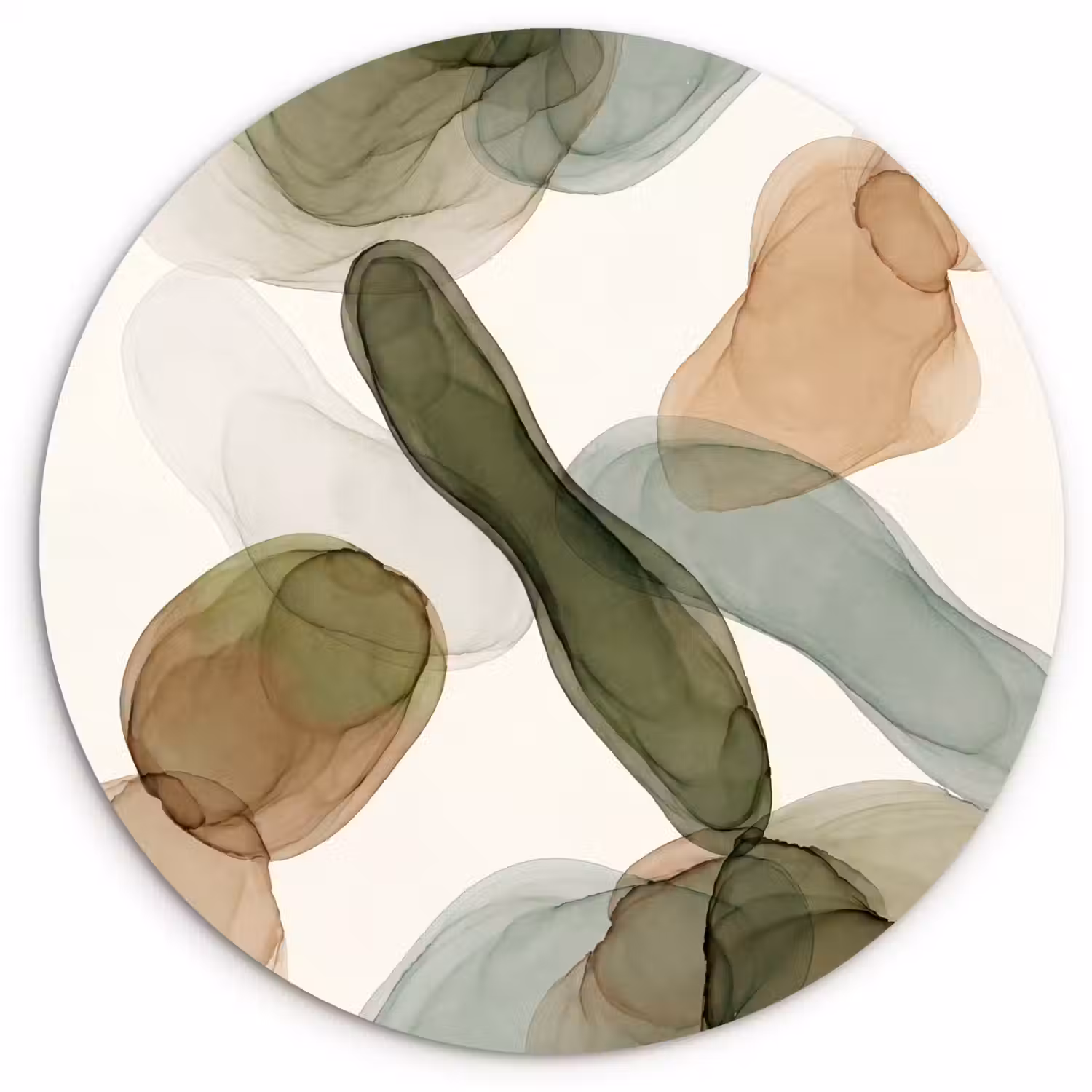 Abstract - Vormen - Modern - Kunst - Groen - Bruin Wandcirkel kunststof plaat 5mm dik klein -3d