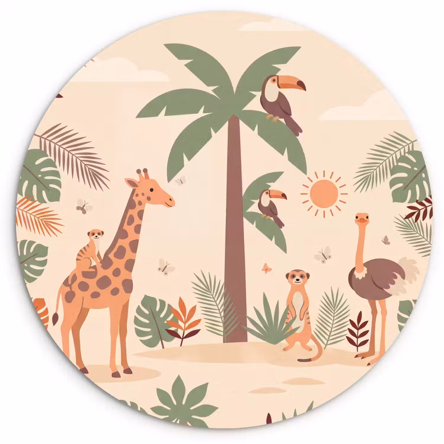 Dieren - Tropisch - Safari - Kleurrijk Wandcirkel kunststof plaat 5mm dik klein -3d