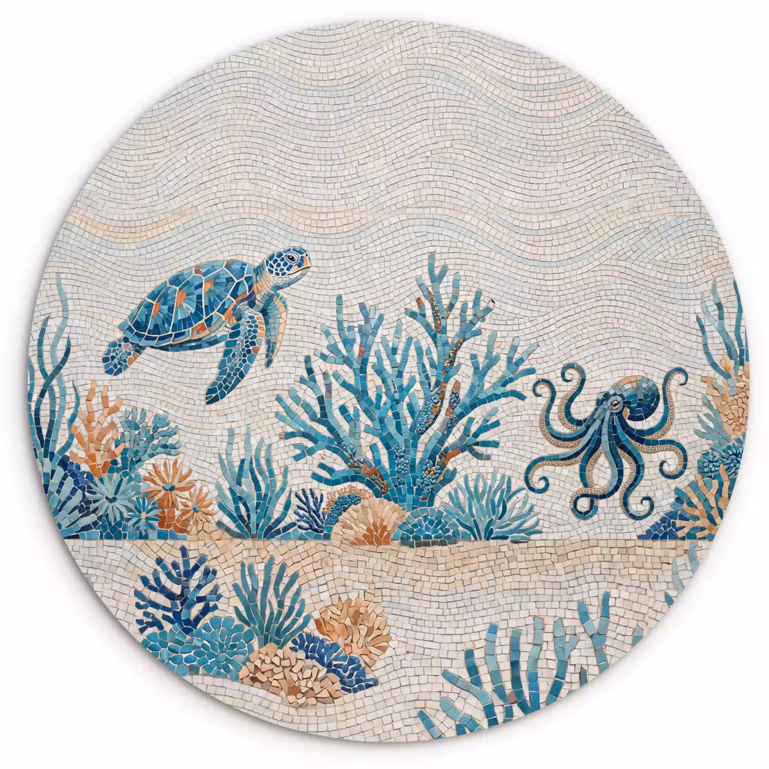 Dieren - Onderwater - Natuur - Mozaïek - Blauw Wandcirkel kunststof plaat 5mm dik klein -3d