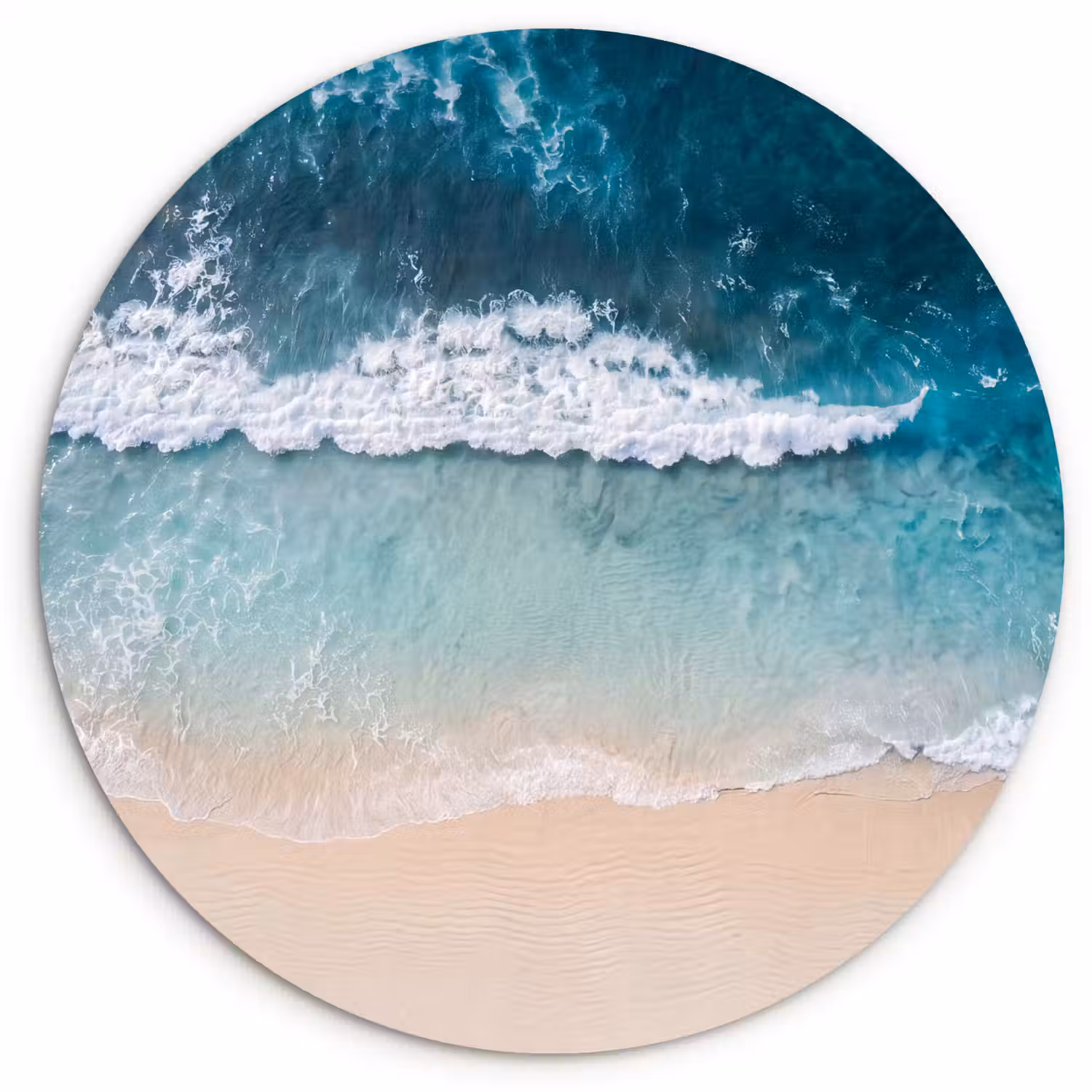Strand - Zee - Golven - Natuur - Blauw Wandcirkel kunststof plaat 5mm dik klein -3d