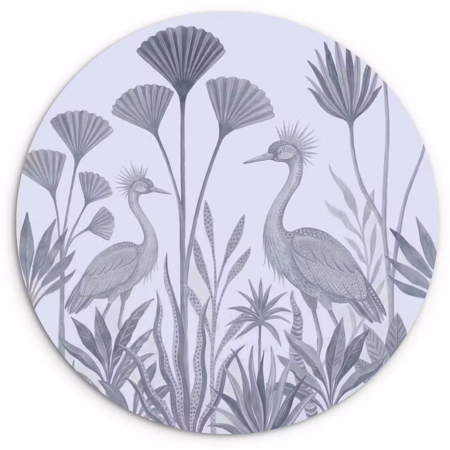 Vogel - Tropisch - Illustratie - Blauwgrijs - Natuur Wandcirkel kunststof plaat 5mm dik klein -3d