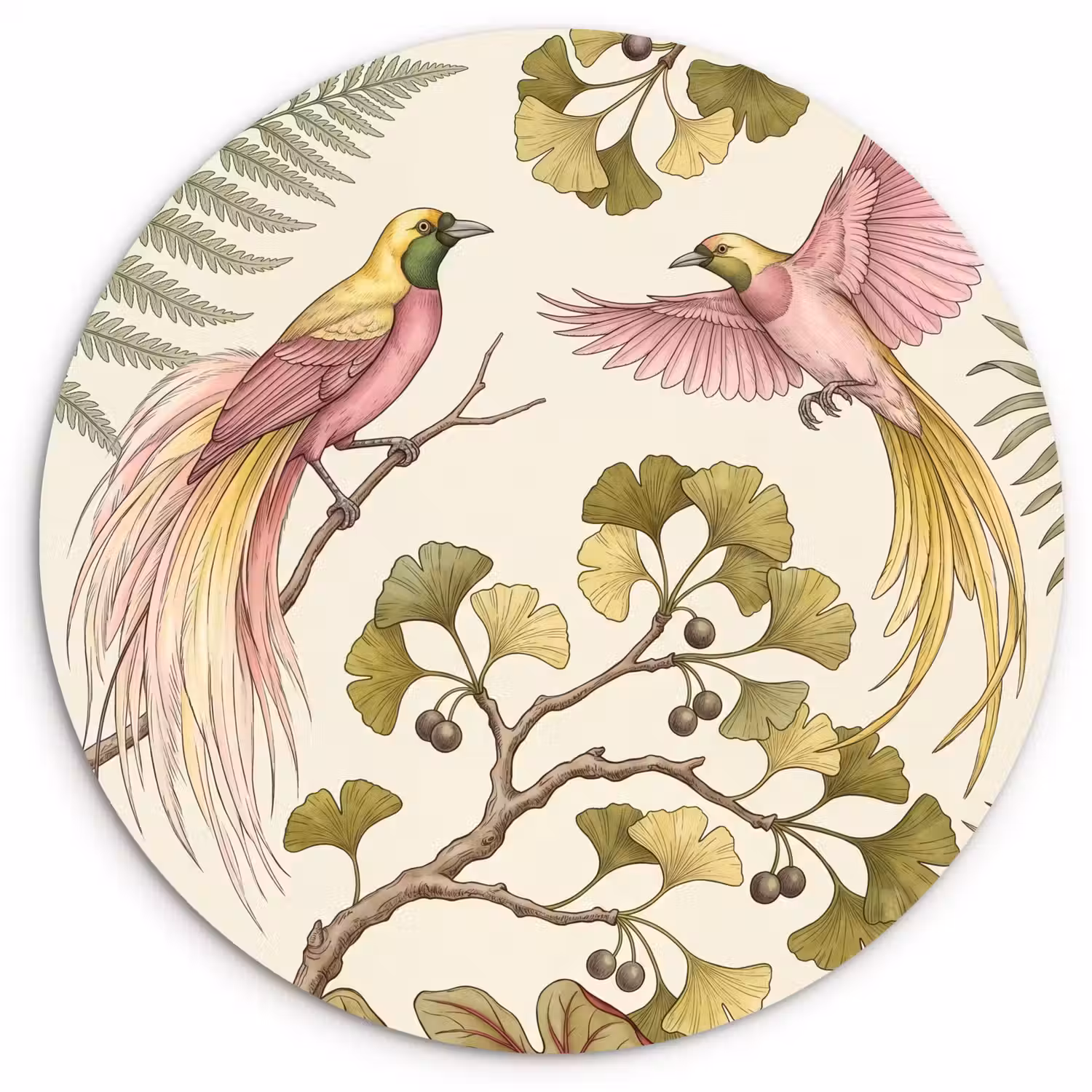 Vogels - Tropisch - Botanisch - Roze Wandcirkel kunststof plaat 5mm dik klein -3d