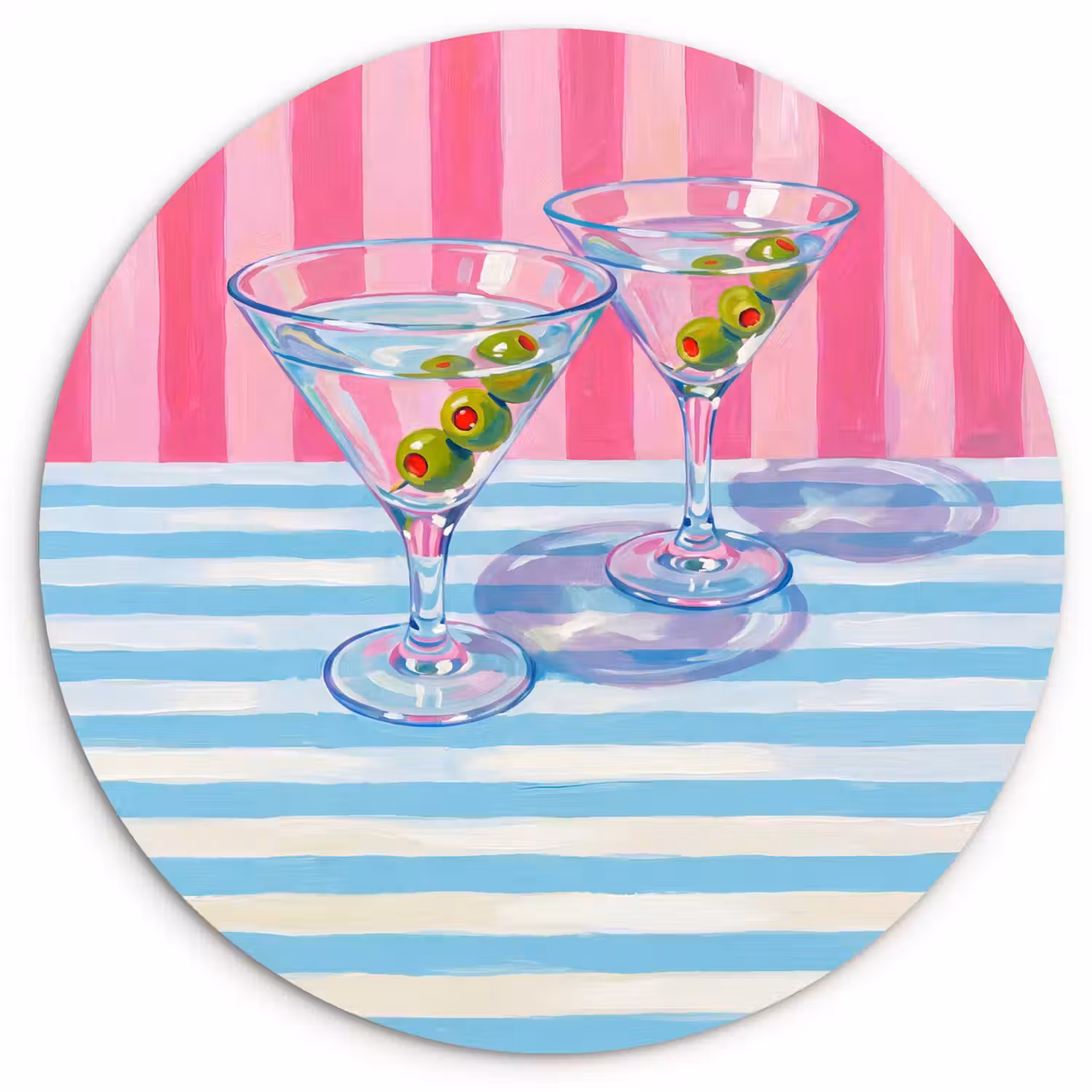Cocktail - Olijven - Kunst - Modern - Roze Wandcirkel kunststof plaat 5mm dik klein -3d