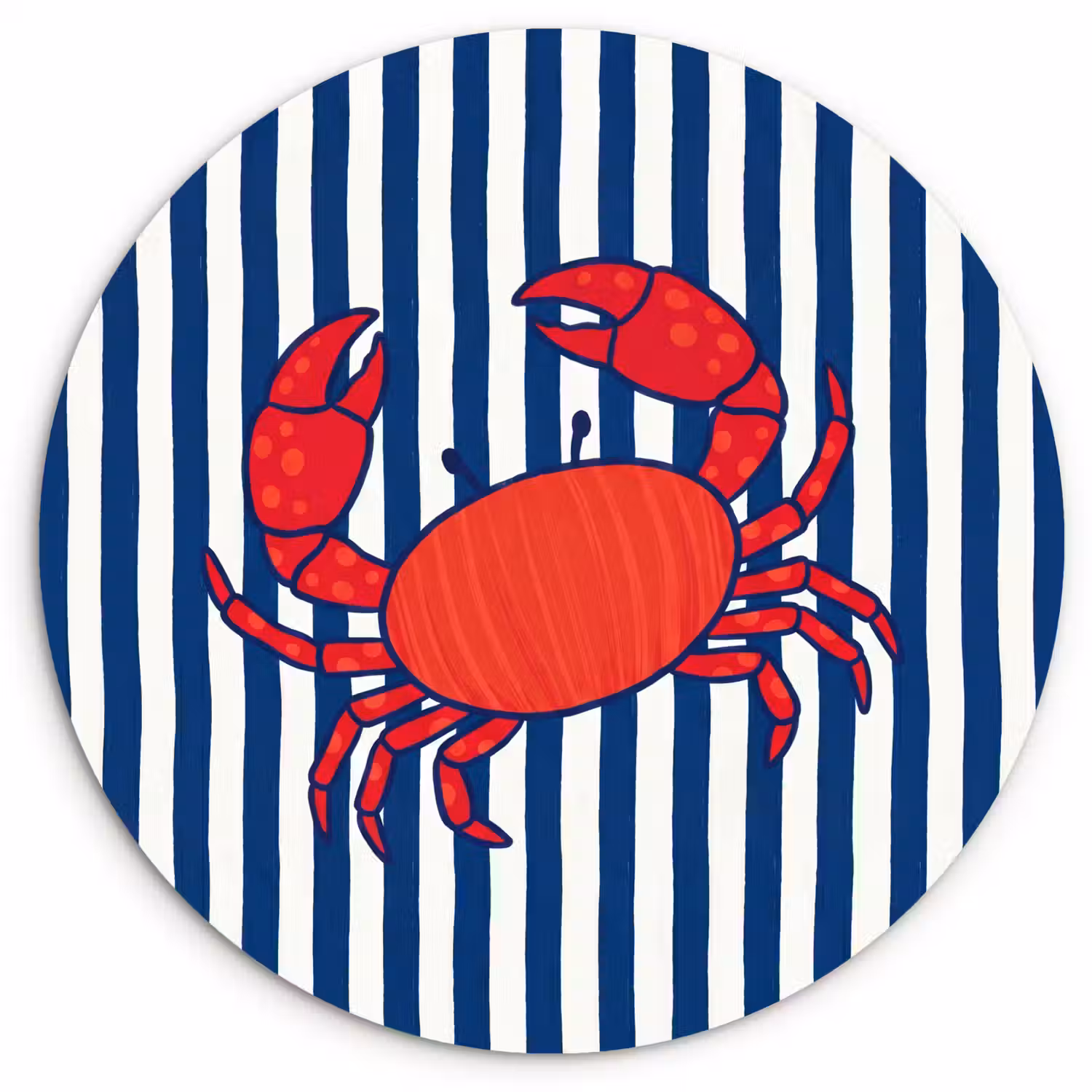 Krab - Strepen - Zeeleven - Illustratie - Rood Wandcirkel kunststof plaat 5mm dik klein -3d