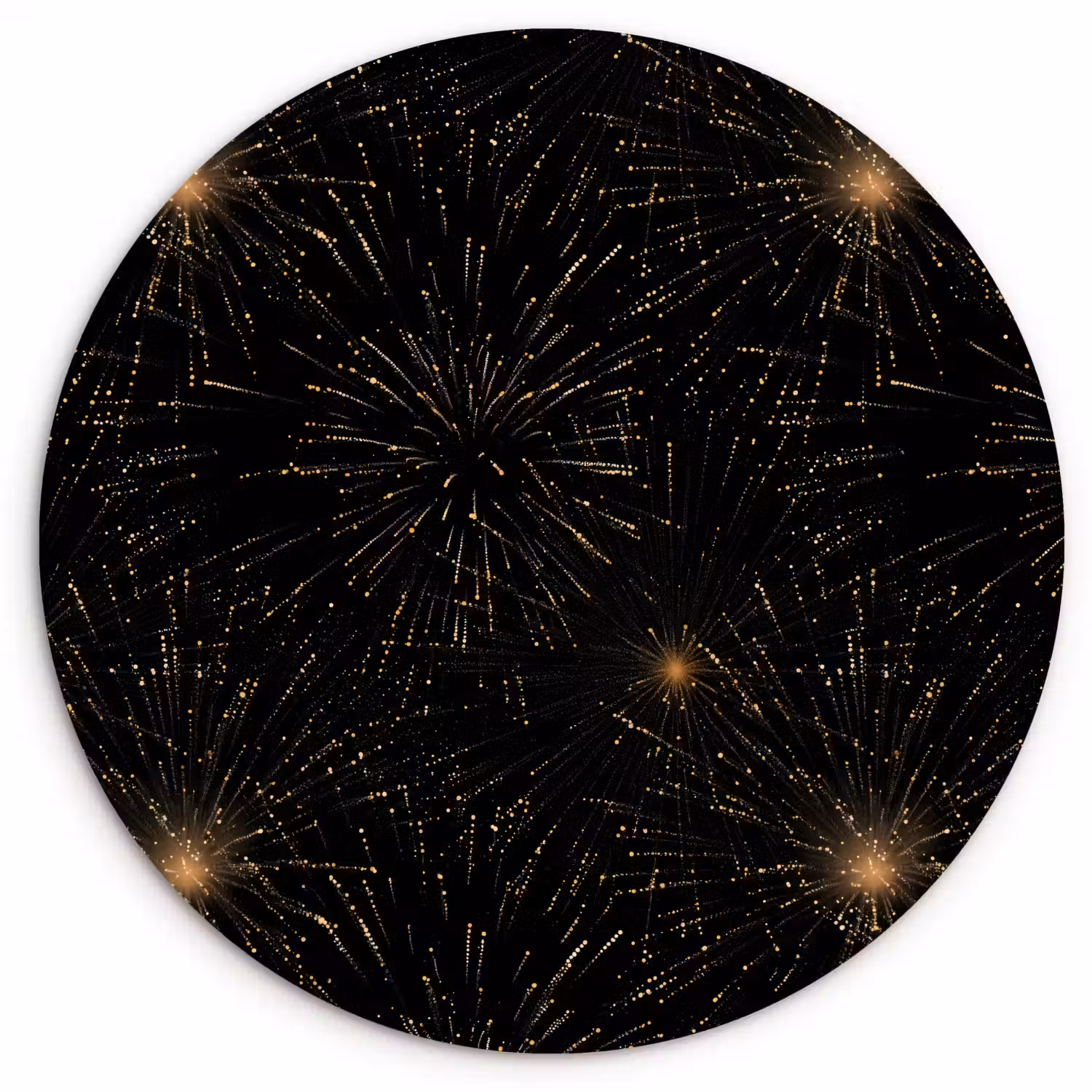 Vuurwerk - Patroon - Feestelijk - Goud - Zwart Wandcirkel kunststof plaat 5mm dik klein 188 -3d