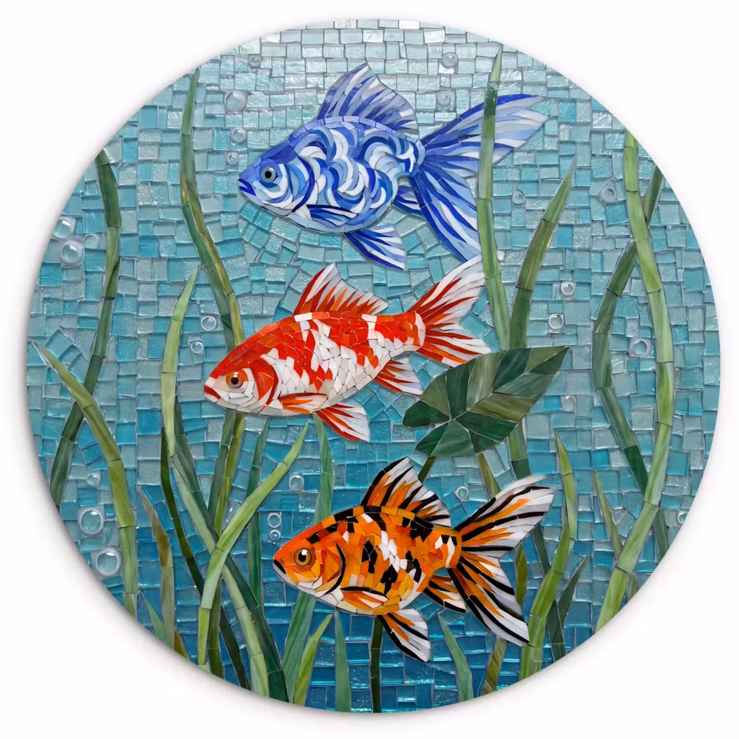 Vis - Mozaïek - Onderwater - Kleurrijk - Dieren Wandcirkel kunststof plaat 5mm dik klein -3d