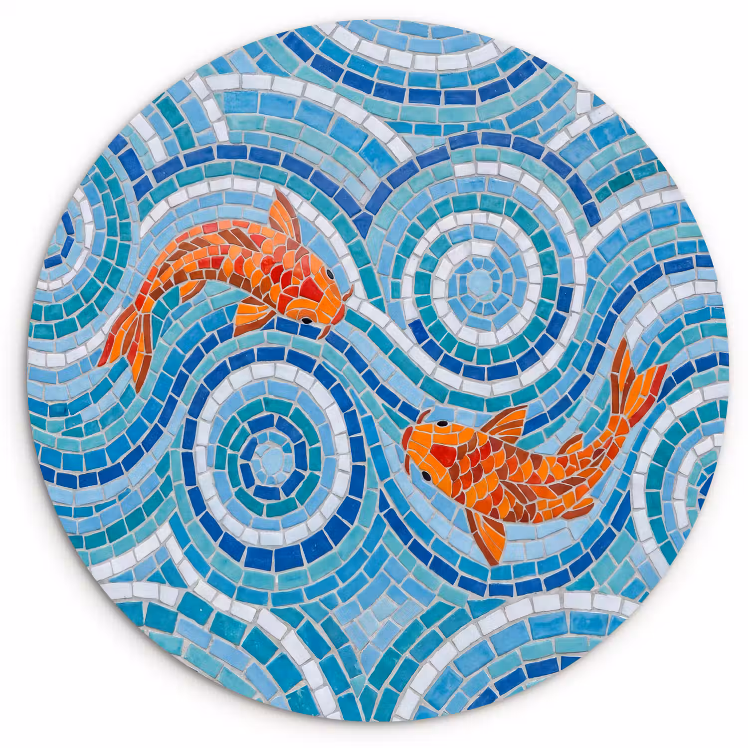 Vis - Mozaïek - Water - Decoratief - Blauw Wandcirkel kunststof plaat 5mm dik klein -3d