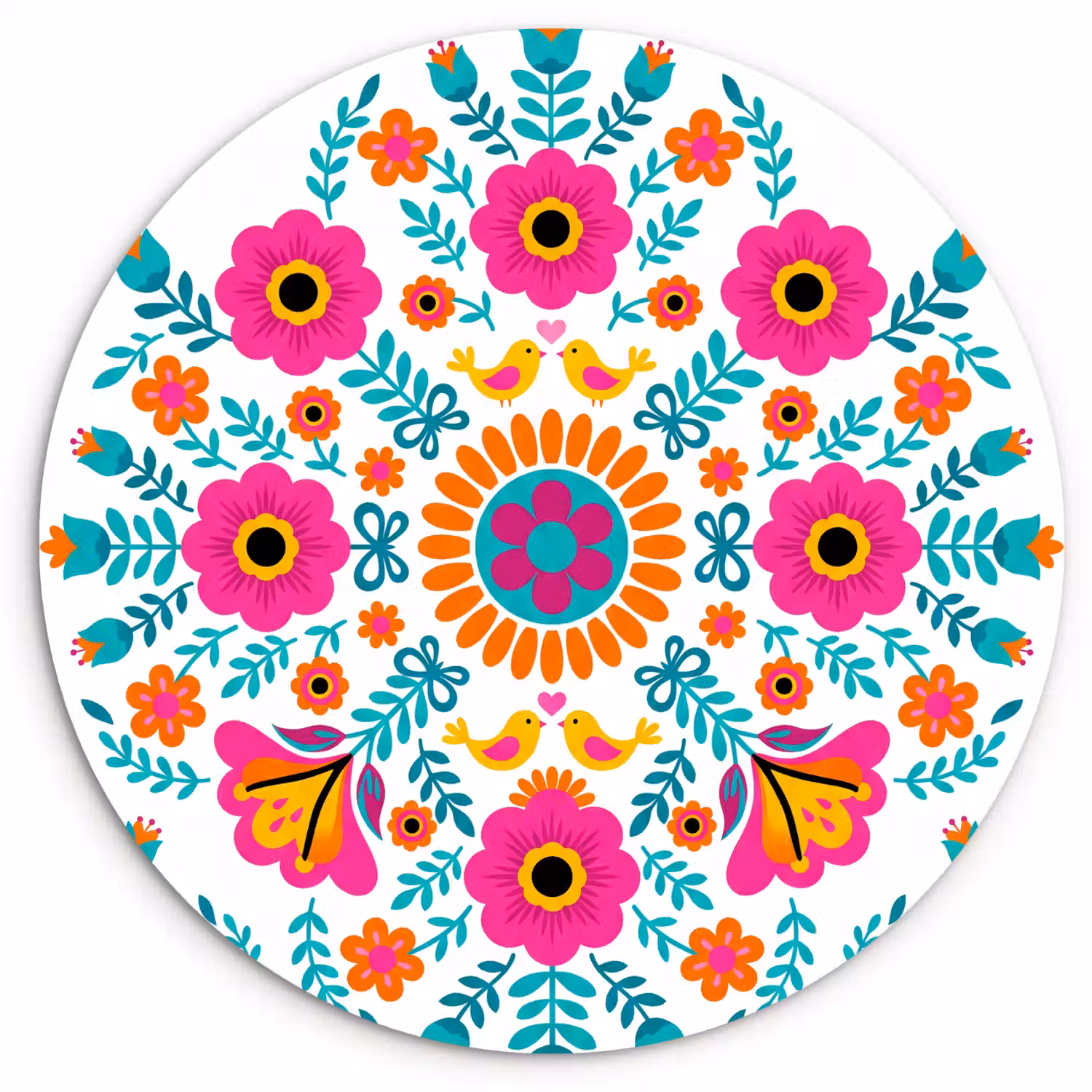 Bloemen - Vogel - Patroon - Kleurrijk - Modern Wandcirkel kunststof plaat 5mm dik klein -3d